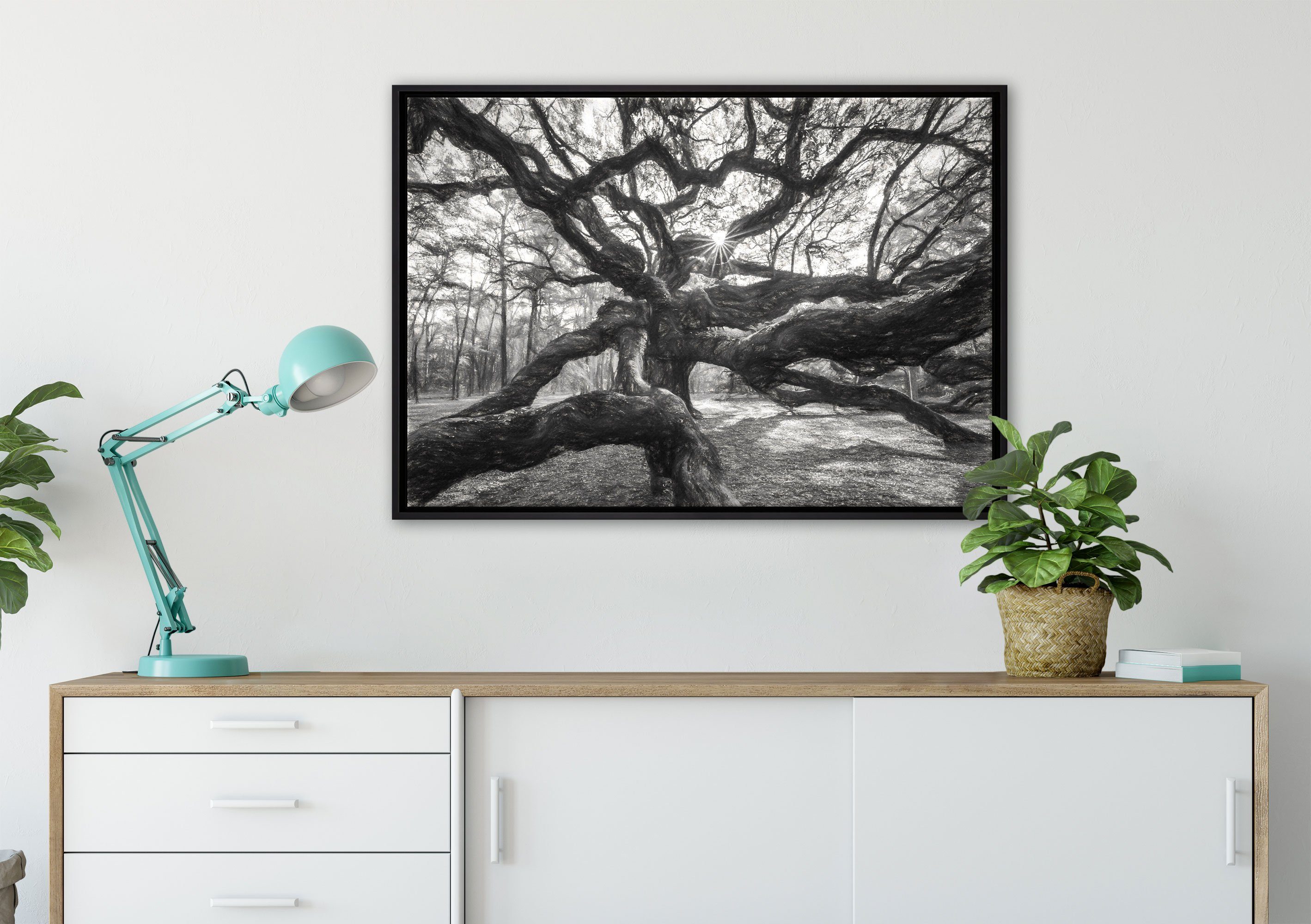 Pixxprint Leinwandbild Baum, Wanddekoration bespannt, inkl. Leinwandbild (1 Zackenaufhänger in St), Schattenfugen-Bilderrahmen fertig gefasst, einem