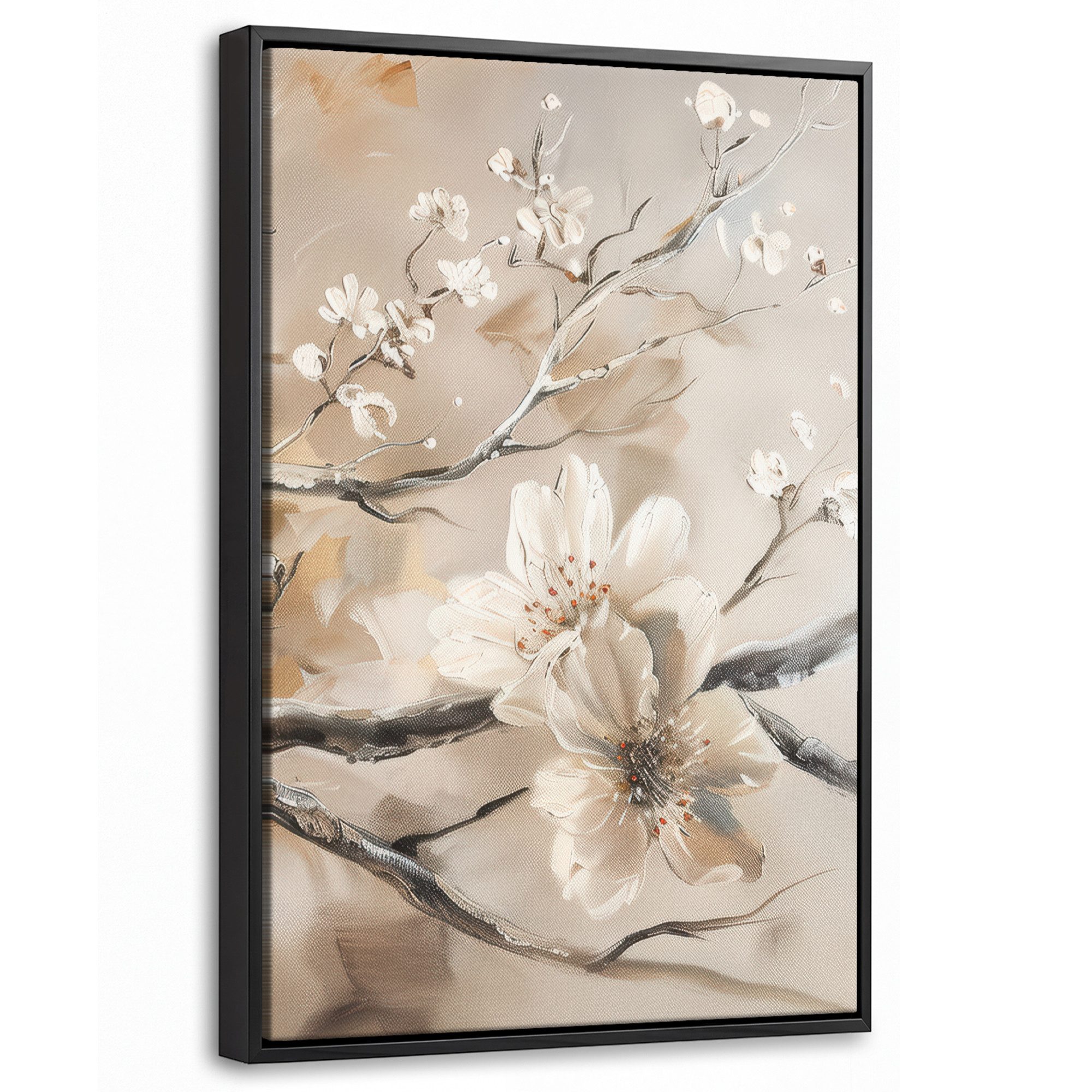 OneMillionCanvasses® Leinwandbild mit Rahmen - Blumen - Natur - Weiß - Blüte - Abstrakt, Fotodruck (1 St), Deko für Wohnzimmer Schlafzimmer Küche 20x30cm