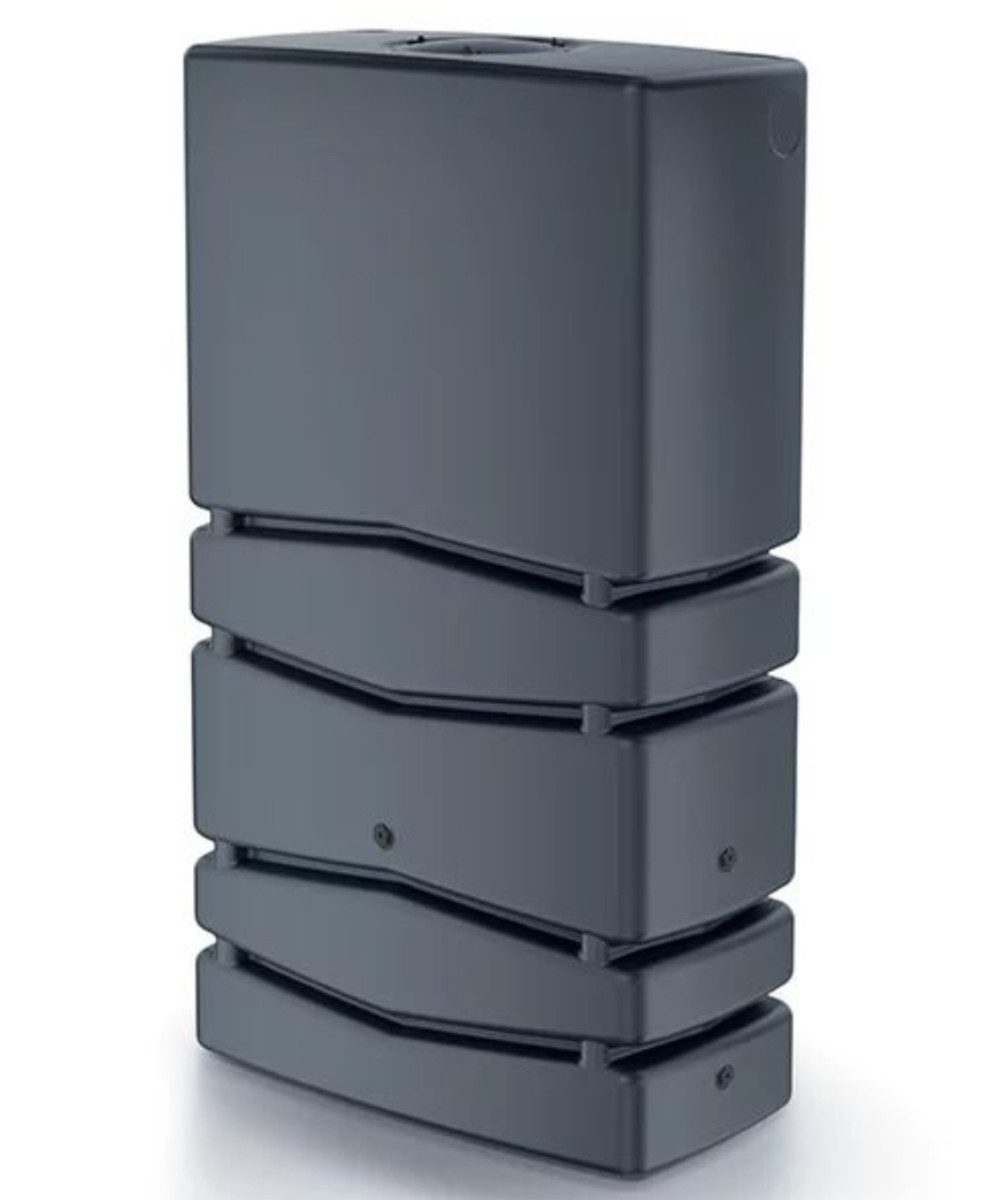 Prosperplast Regentonne Regentonne Wassertank Regenspeicher 350L Anthrazit mit Deckel, 350 l, 4 Anschlüsse