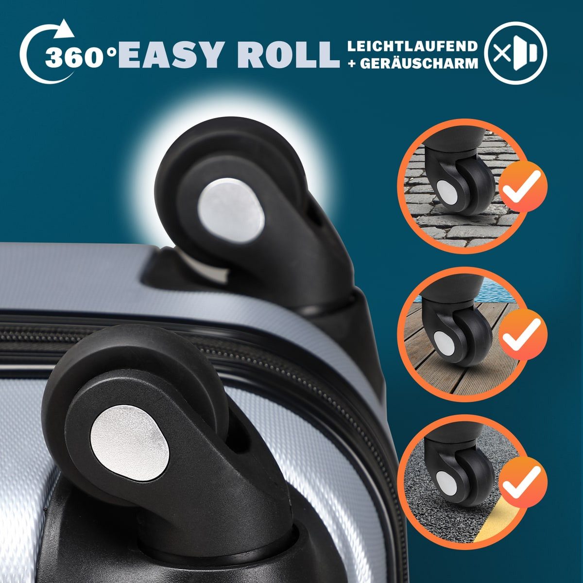 monzana Hartschalen-Trolley Baseline, 4 Rollen, Handgepäck Zahlenschloss Reisekoffer Hartschalenkoffer Trolley Silber