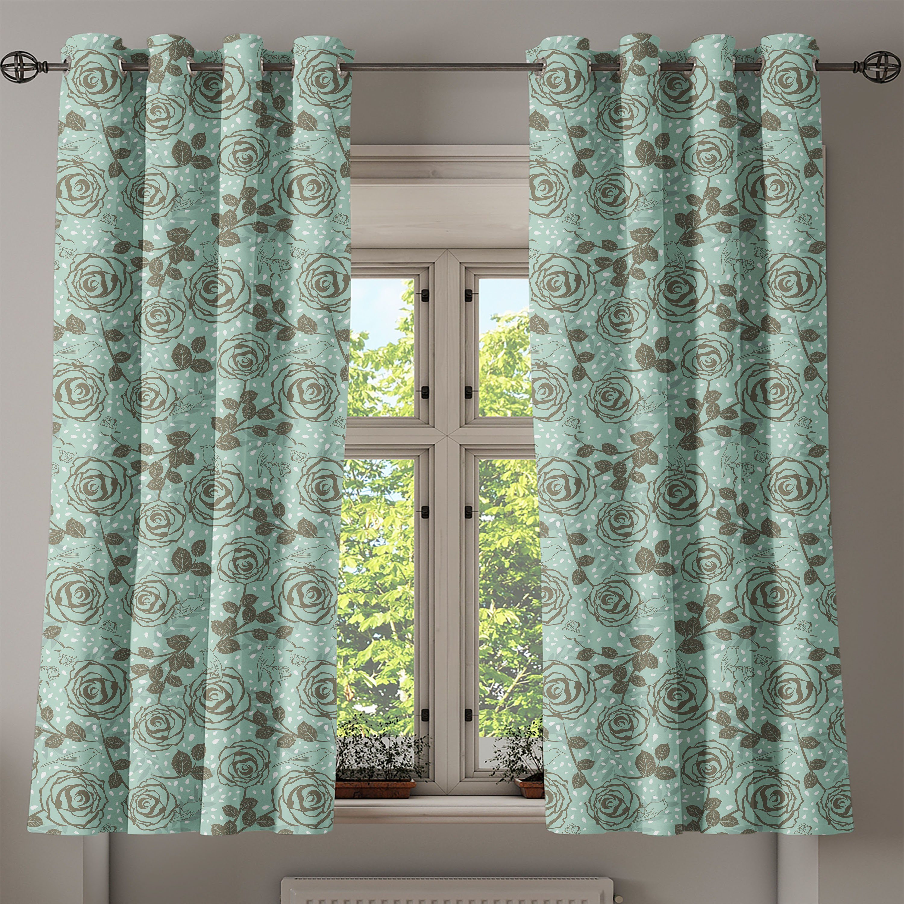 Inspirations Dekorative 2-Panel-Fenstervorhänge Romantische Gardine für Schlafzimmer Wohnzimmer, Abakuhaus, Blumen