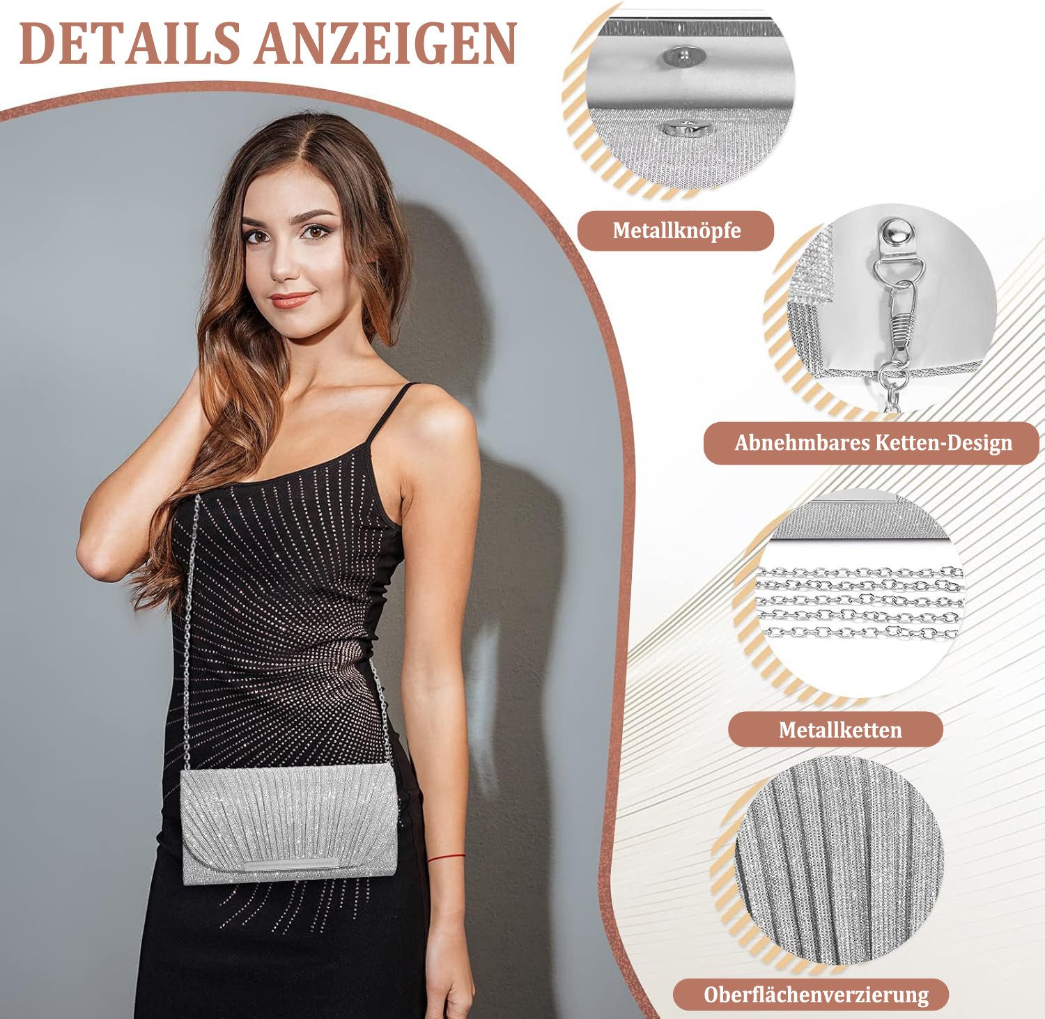 Bextsrack Abendtasche Damen-Abendtasche, glänzende Handtasche, Brautabendtasche, ideal für Hochzeiten, Bälle und Partys