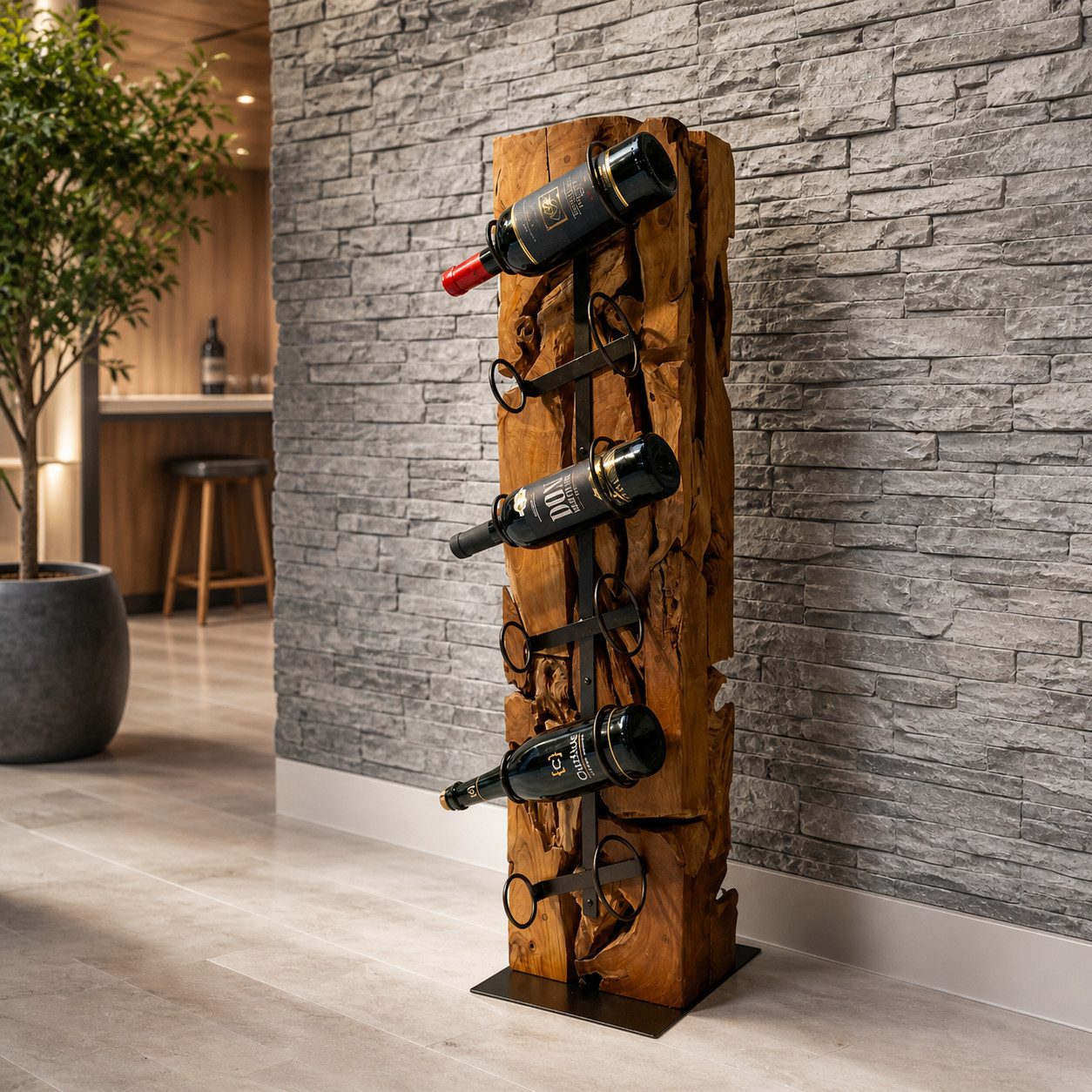 Möbel Bressmer Weinregal XILON Weinständer Teakholz 100 cm massiv für 6 Flaschen, Nachhaltig