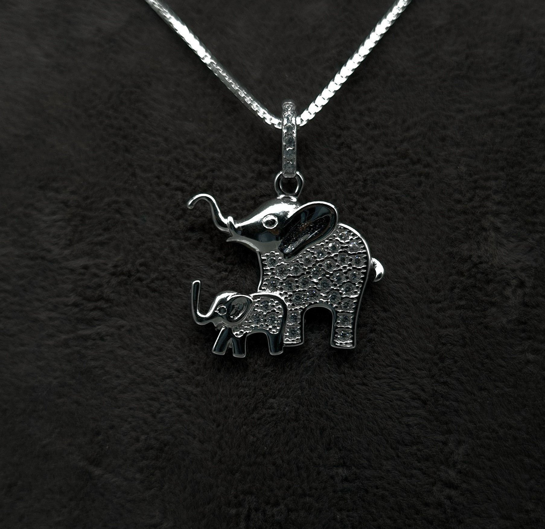 mit Elefanten (inklusive Kette Schmuckbox), NAHLE 925 Silber Kette Silberkette Anhänger mit - Silber Damen rhodiniert Zirkonia Anhänger