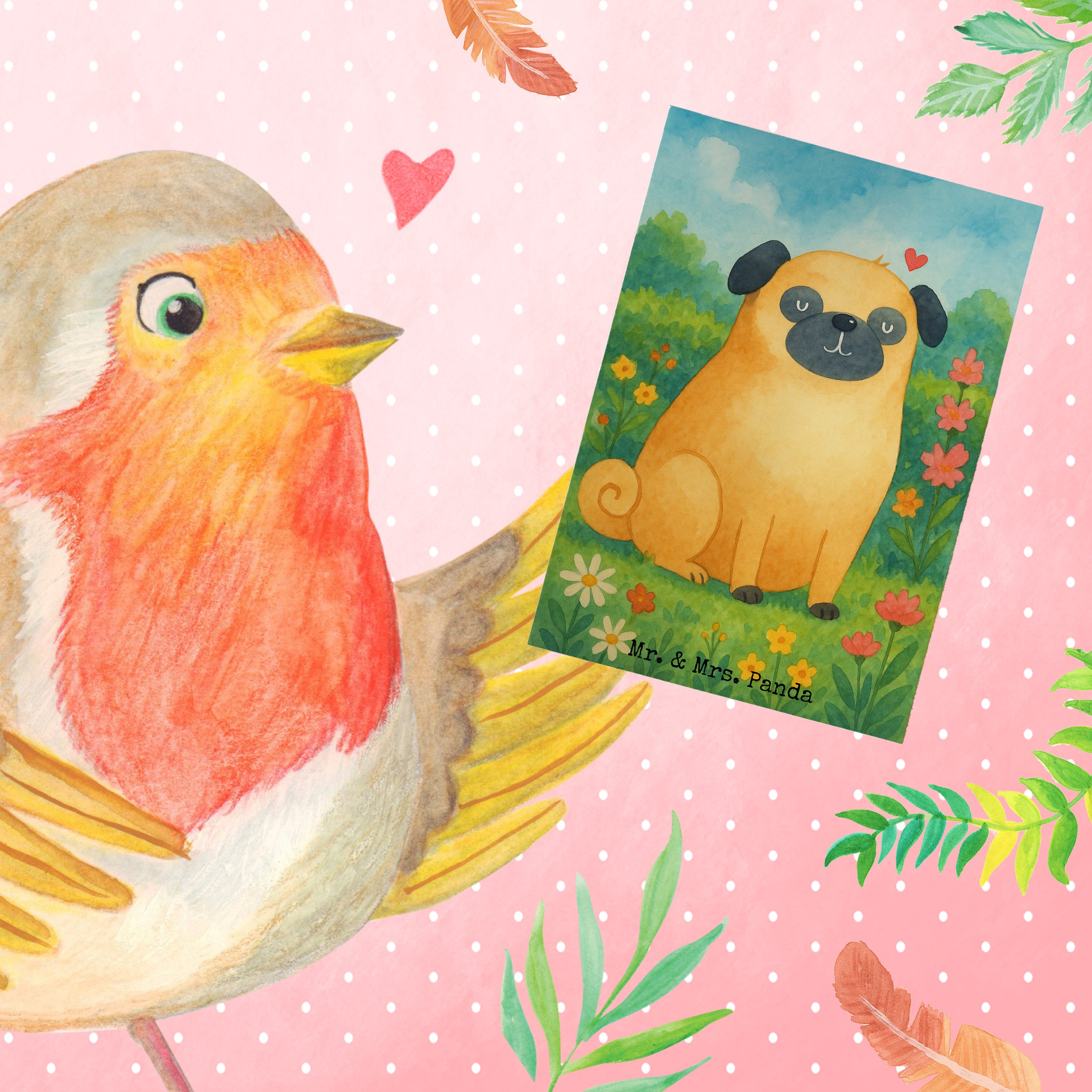 Mr. & Mrs. Panda Grußkarte Mops Design, Grußkarte, Weiß, weihnachtskarten, hochzeitskarten, Lieb