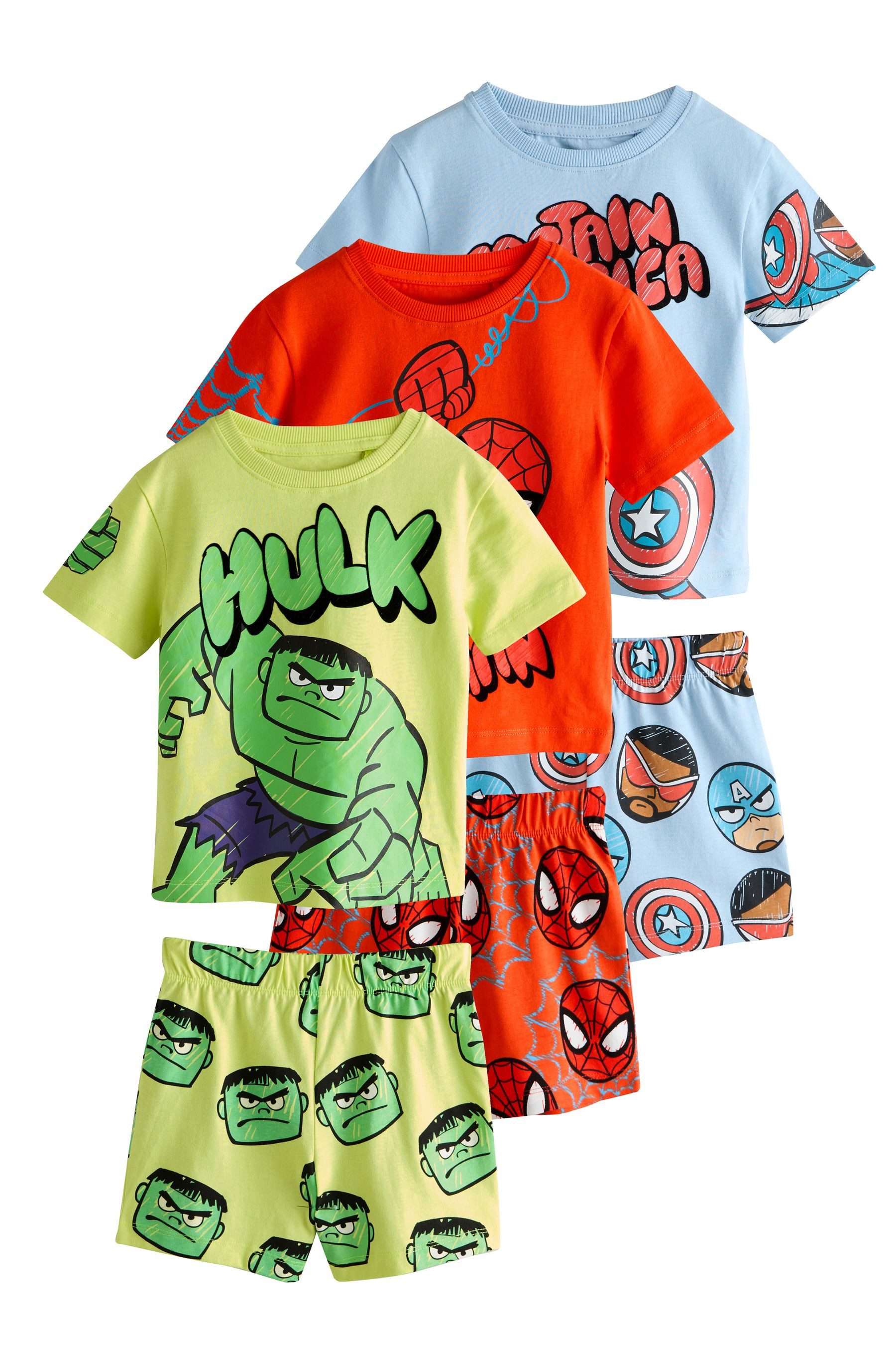 Next Pyjama 3er-Pack kurze Schlafanzüge, Marvel (6 tlg)