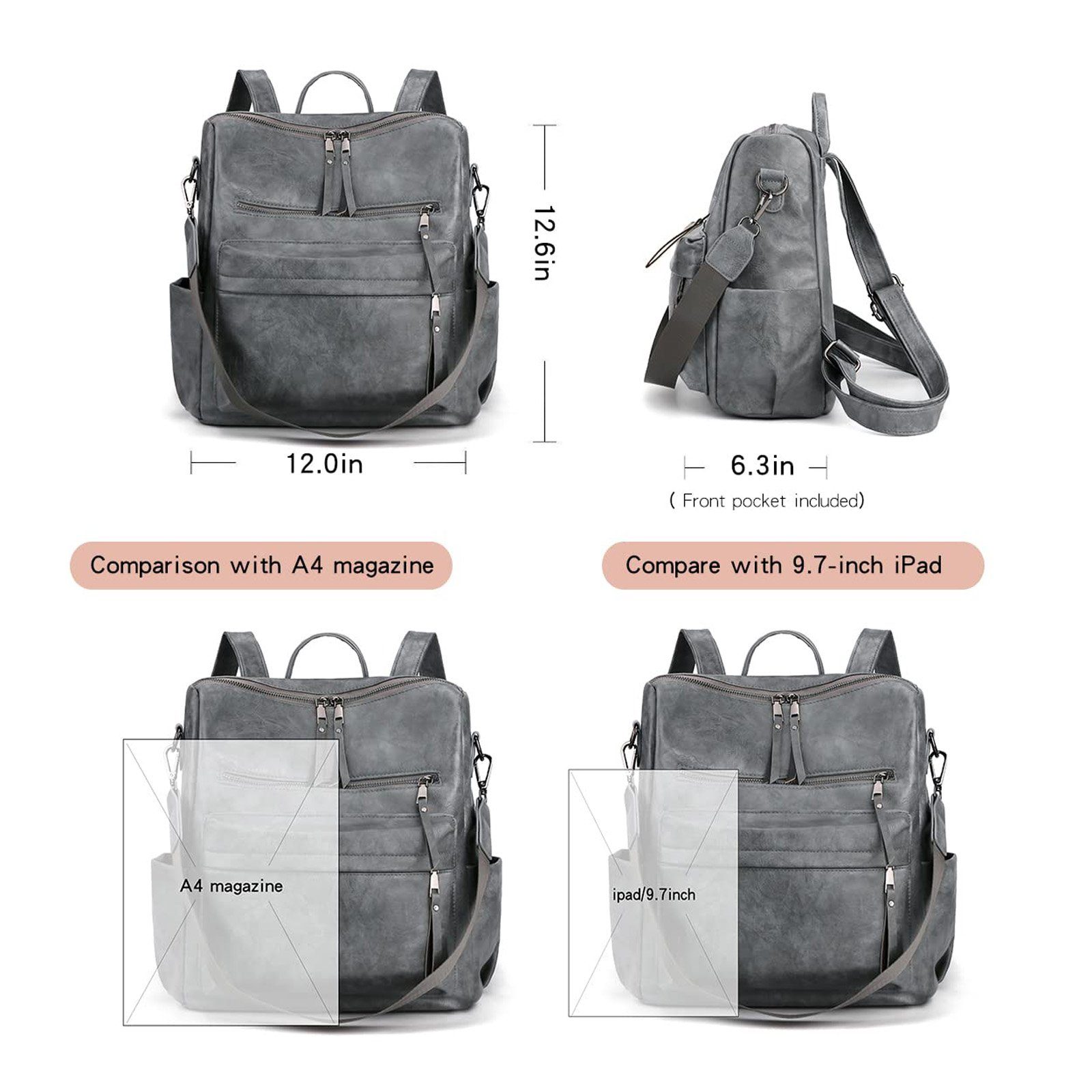 Rucksack und Geldbörsen Handtaschen Damen Dunkelgrau Mehrzweck, Design Mode TAN.TOMI Freizeitrucksack Schultertasche