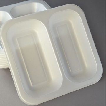 Lunchbox 200 Stück Siegelschalen 602, 2-fach, (262×247×40 mm), 1250 ml, weiß, laminiert, Menüschale 609 passend für Siegelgerät Thermobox
