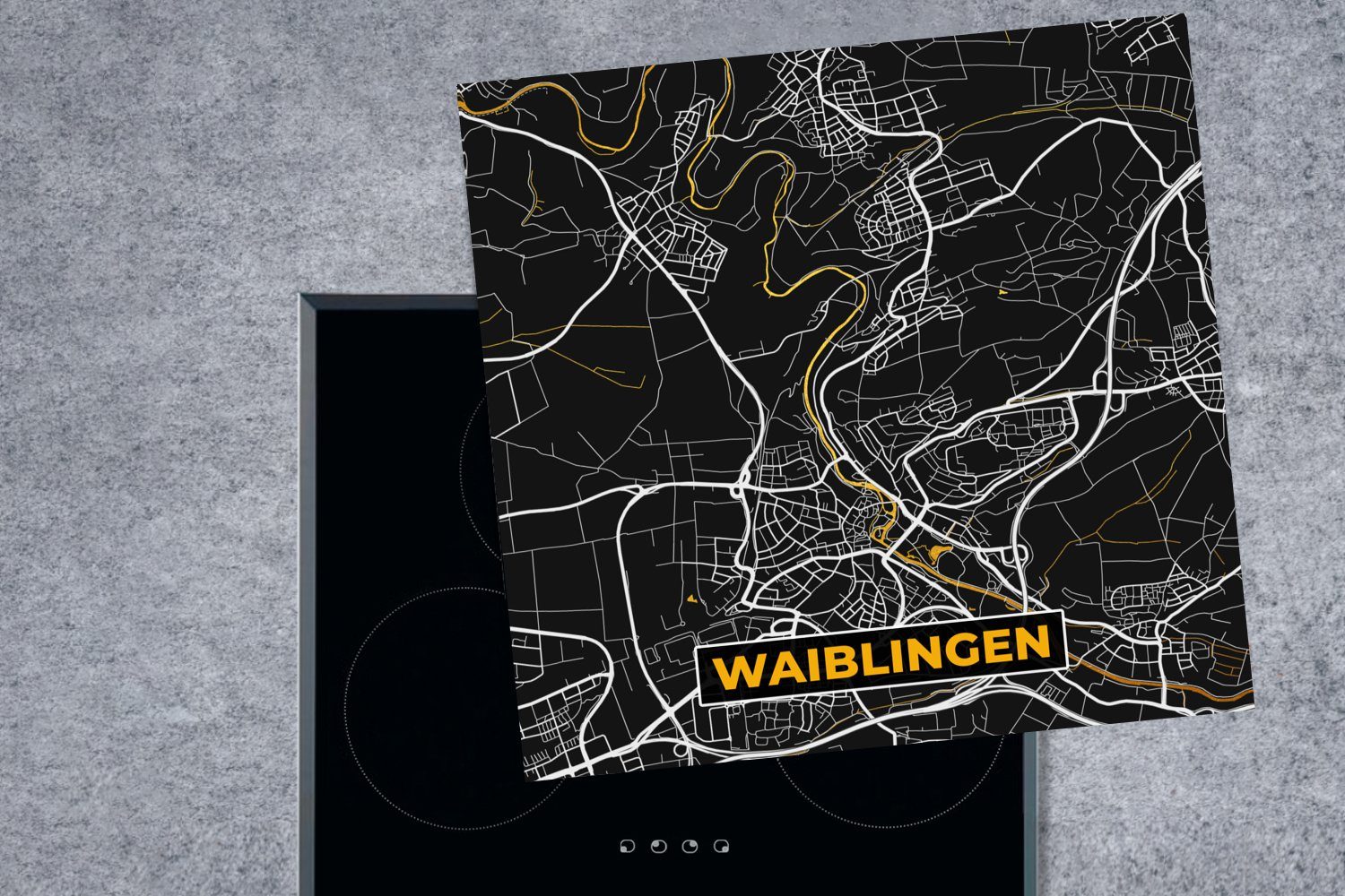 - Karte Waiblingen Stadtplan Arbeitsplatte 78x78 MuchoWow tlg), - für Ceranfeldabdeckung, cm, Vinyl, (1 Deutschland, - Gold Herdblende-/Abdeckplatte - küche