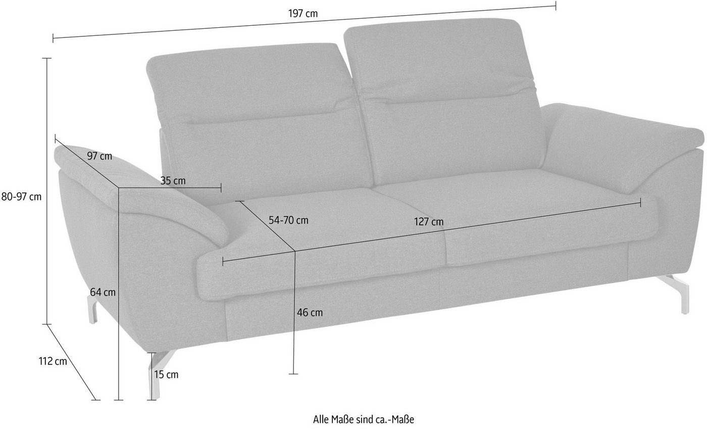 sit&more 2-Sitzer, 15 cm Fußhöhe, inklusive Sitztiefenverstellung, wahlweise Kopfteilverstellung, wahlweise in 2 unterschiedlichen Fußfarben-HomeTrends