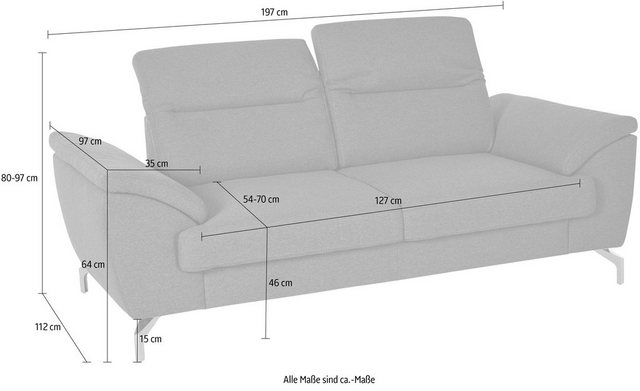 sit&more 2-Sitzer, 15 cm Fußhöhe, inklusive Sitztiefenverstellung, wahlweise Kopfteilverstellung, wahlweise in 2 unterschiedlichen Fußfarben-Otto