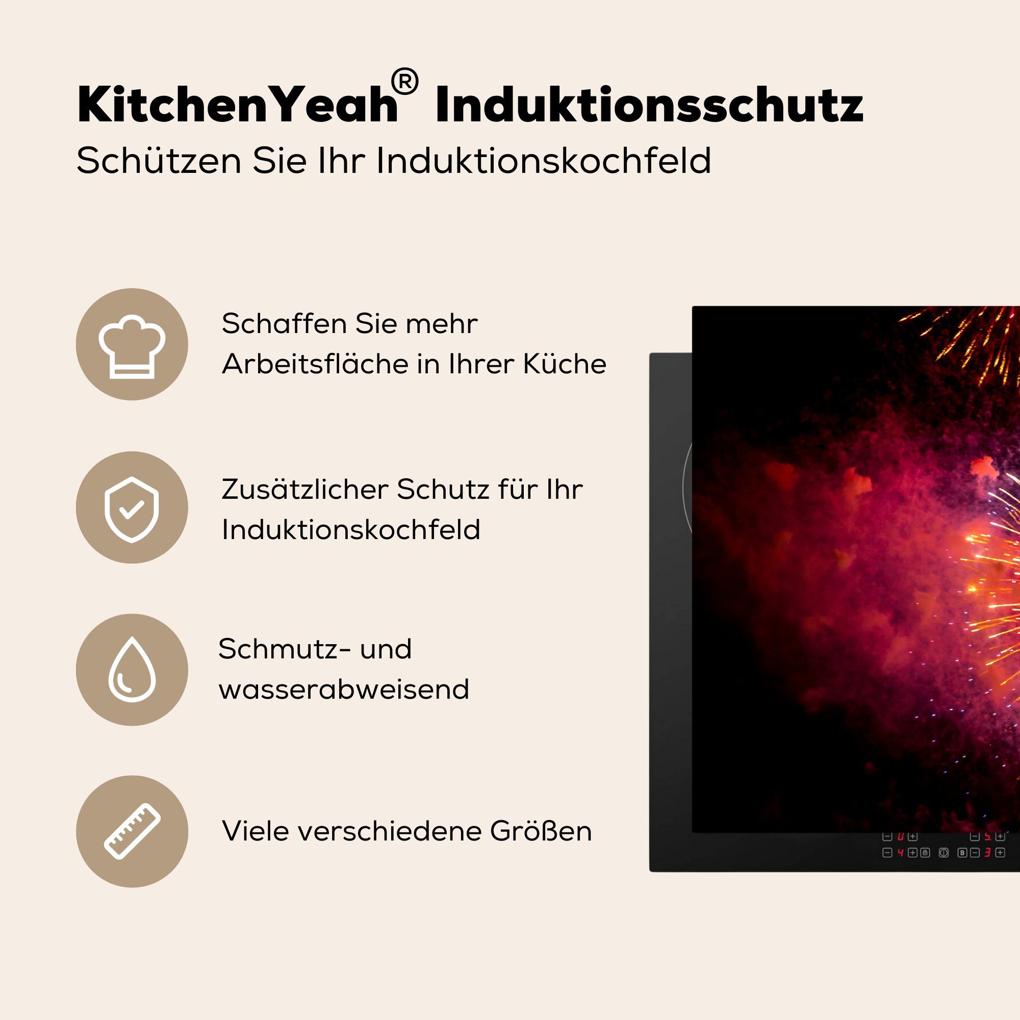 die (1 Vinyl, für cm, Schutz küche, tlg), MuchoWow Jahreswechsel, Induktionskochfeld Herdblende-/Abdeckplatte Feuerwerk Ceranfeldabdeckung zum 81x52