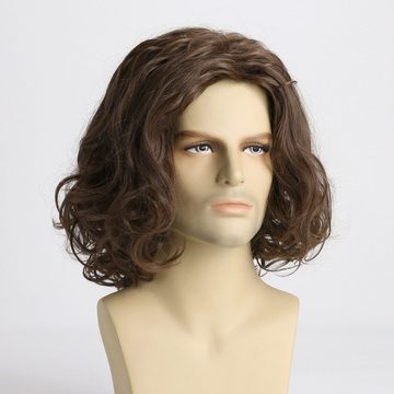 SOTOR Kunsthaarperücke Retro Kurzes lockiges Haar Pompadour Perücke für Männer, Modische und hübsche kurze lockige Herrenperücke