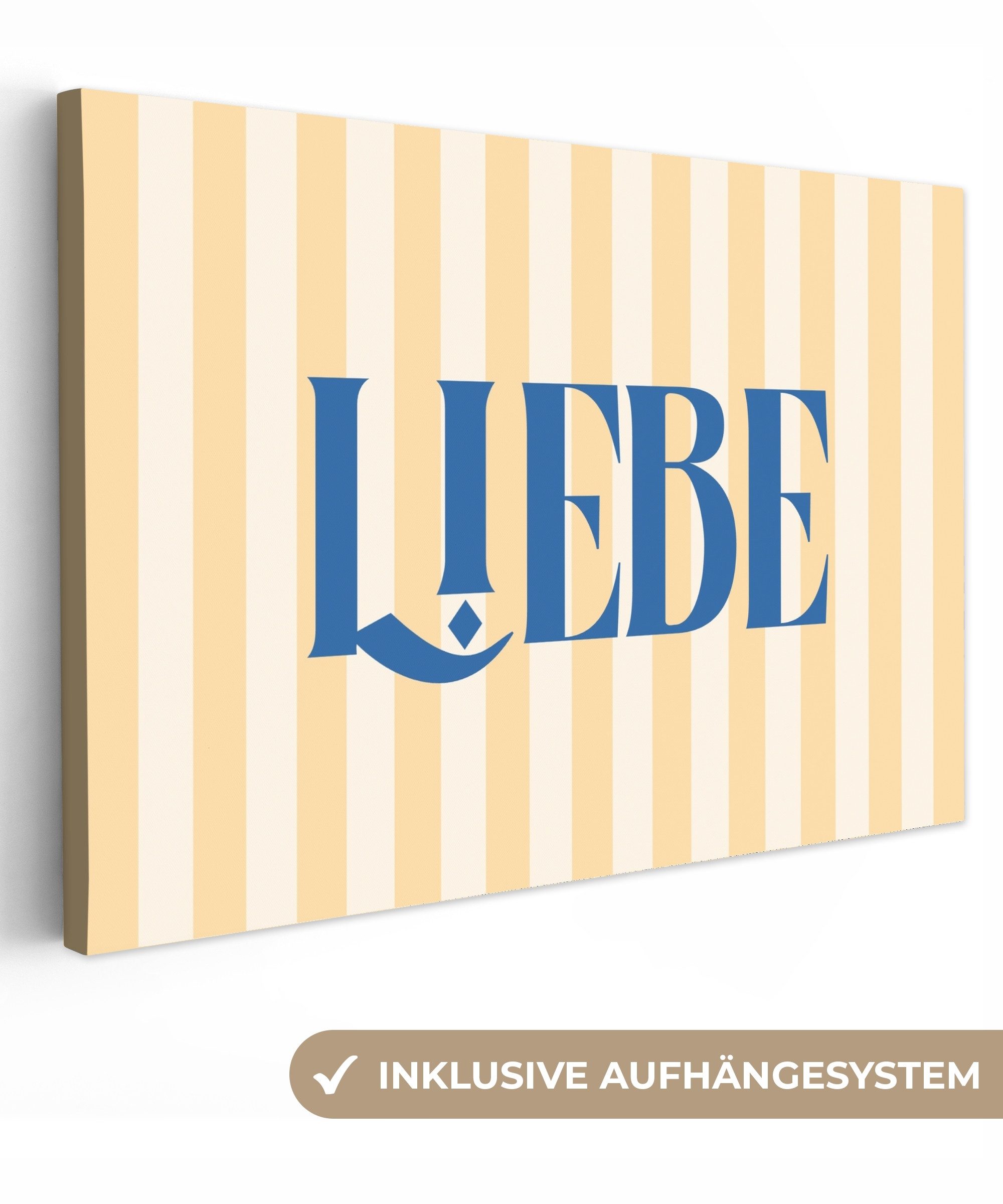 OneMillionCanvasses® Leinwandbild Blau – Gelb – Streifen – Liebe, Fotodruck (1 St), Leinwandbilder XXL Wohnzimmer, Deko Aesthetic 150x100 cm