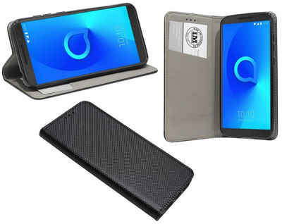 cofi1453 Handyhülle Hülle Tasche für Alcatel 1X, Kunstleder Schutzhülle Handy Wallet Case Cover mit Kartenfächern, Standfunktion Schwarz