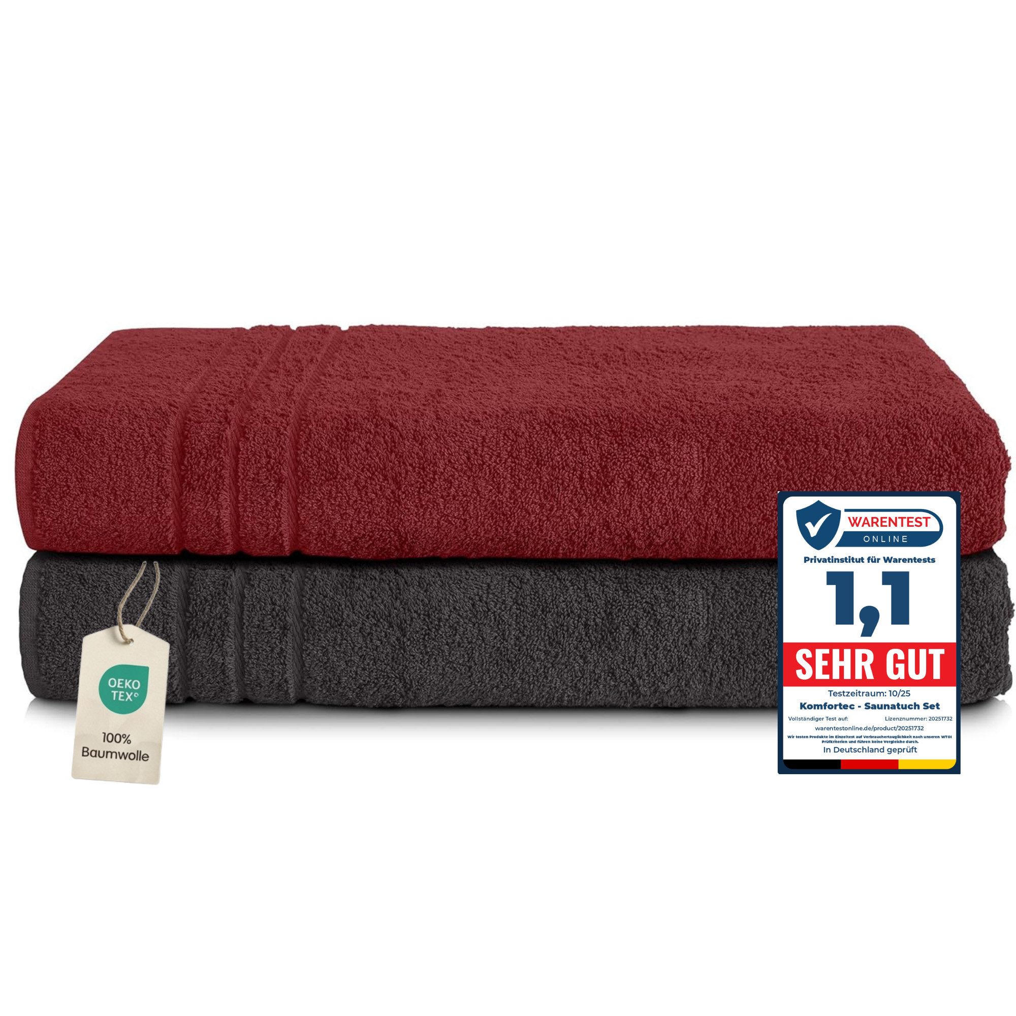 Komfortec Saunatuch Frotte aus 100% Baumwolle, Frottee (Packung, 2-St), 80x200 Saunatücher set XXL, Weich, Schnelltrocknend