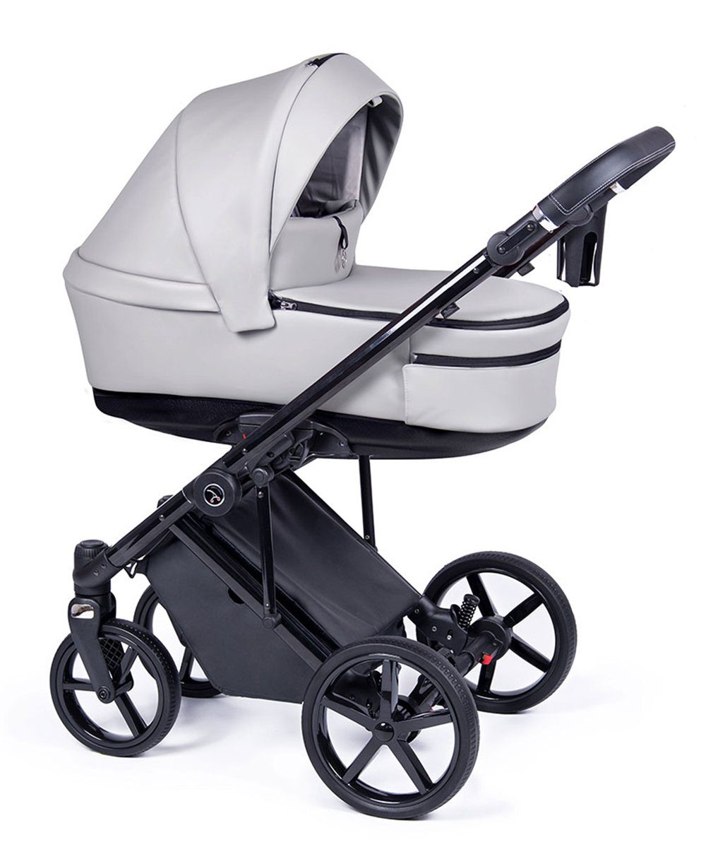 Fado 1 Hellgrau = Kombi-Kinderwagen Kinderwagen-Set Eco - 3 babies-on-wheels - Designs 15 in Gestell schwarz Teile 21 in