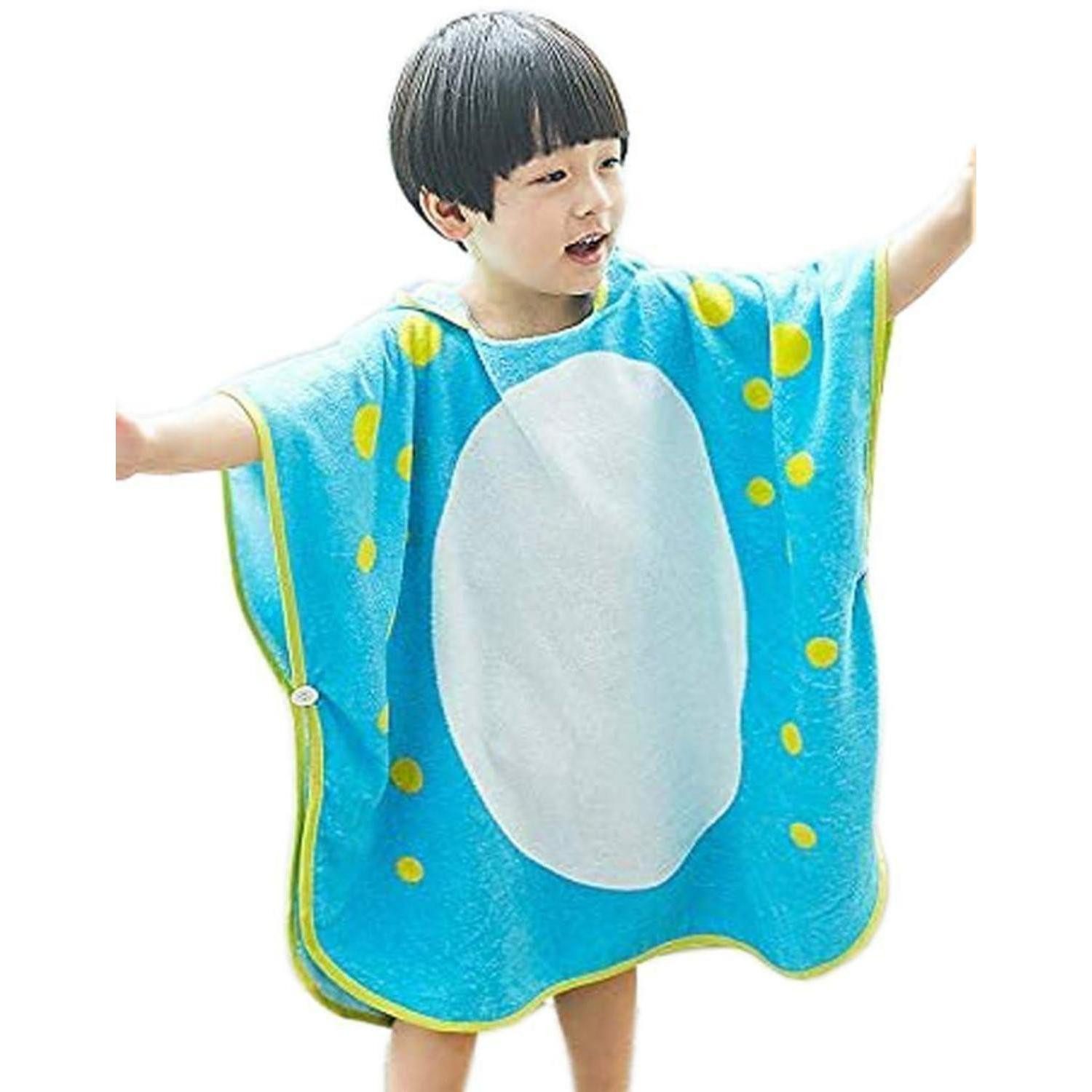 LuxusKollektion Kinderbademantel Badetuch Kinder mit Kapuze Dino blau 4-8 J., Textil, Kapuze