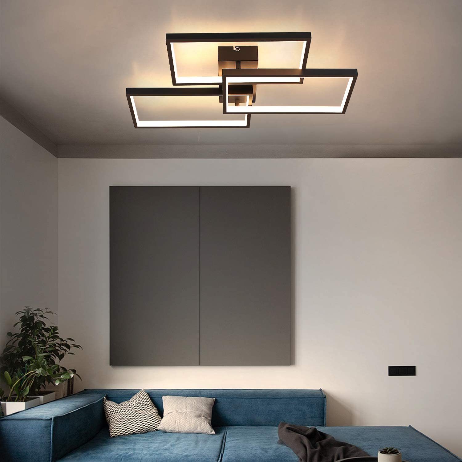 63W Wohnzimmerlampe, LED fest LED Deckenleuchte Schwarz ZMH mit Fernbedienung integriert, dimmbar