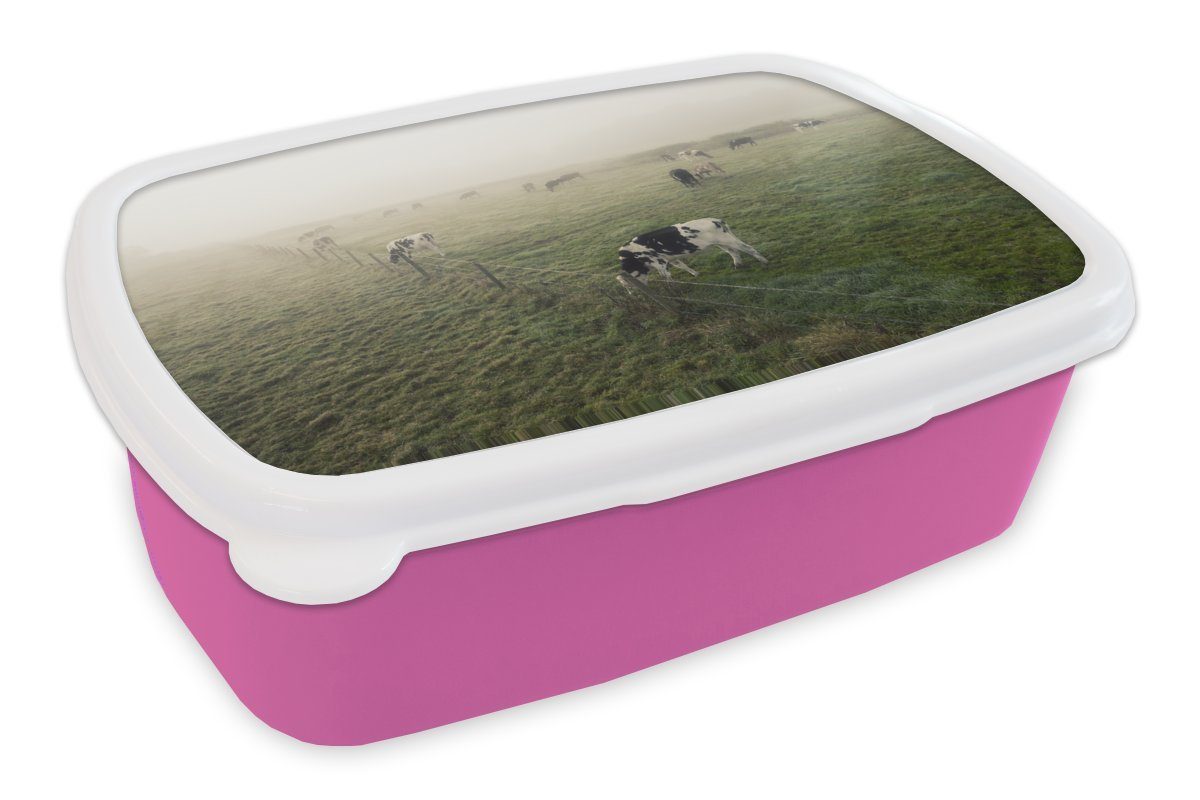 MuchoWow Lunchbox Kühe - Nebel - Friesland, Kunststoff, (2-tlg), Brotbox für Erwachsene, Brotdose Kinder, Snackbox, Mädchen, Kunststoff rosa