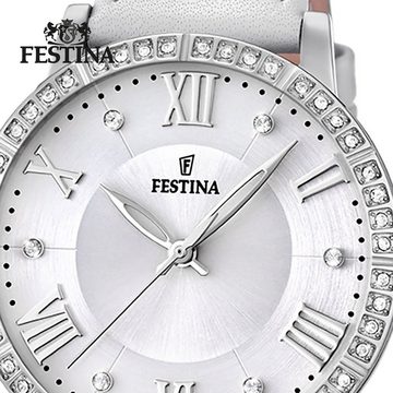 Festina Quarzuhr Festina Damen Uhr Sport F20412/1 Leder, Damen Armbanduhr rund, Lederarmband weiß