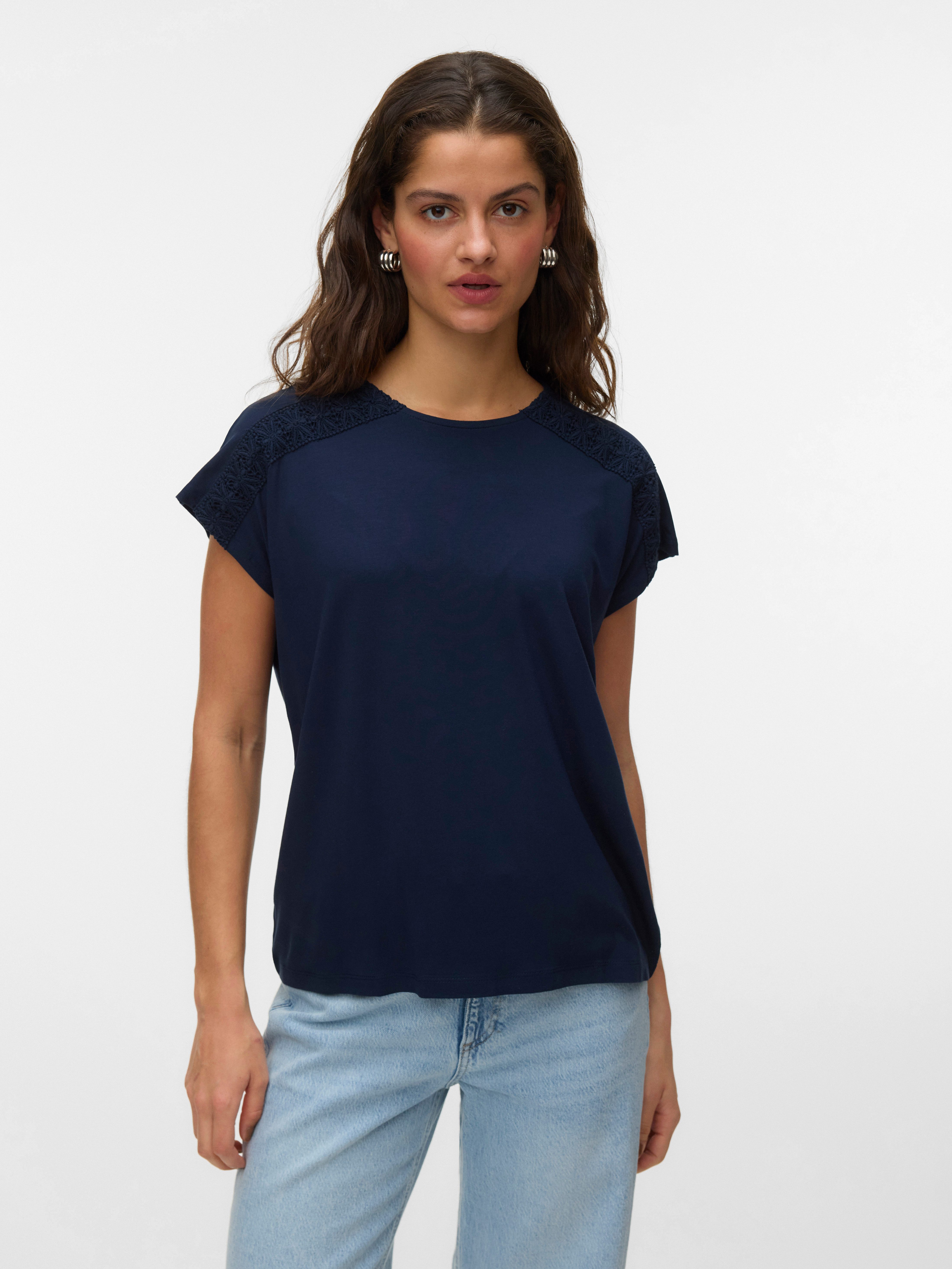 Vero Moda Kurzarmshirt VMGINA SS O-NECK TOP JRS GA Viskosemischung