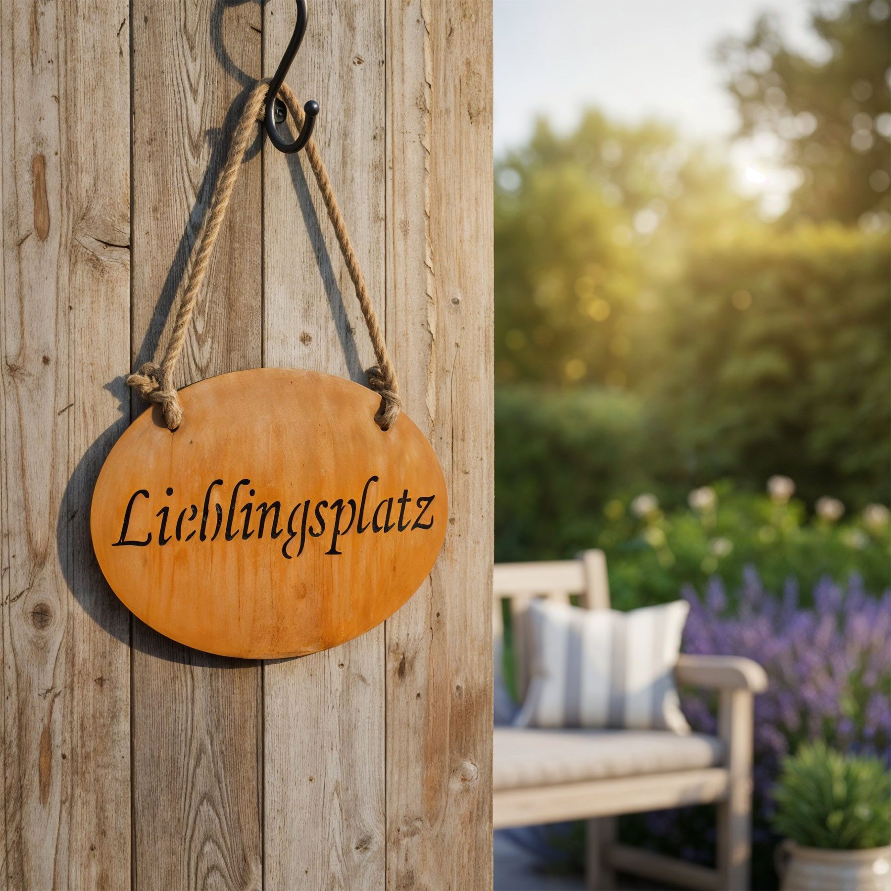 Levandeo® Metallbild, Gartenschild Lieblingsplatz L30cm Edelrost Garten-Deko Schild