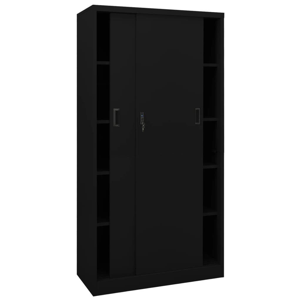 cm Schiebetür vidaXL Büroschrank Fächerschrank mit 90x40x180 (1-St) Schwarz Stahl