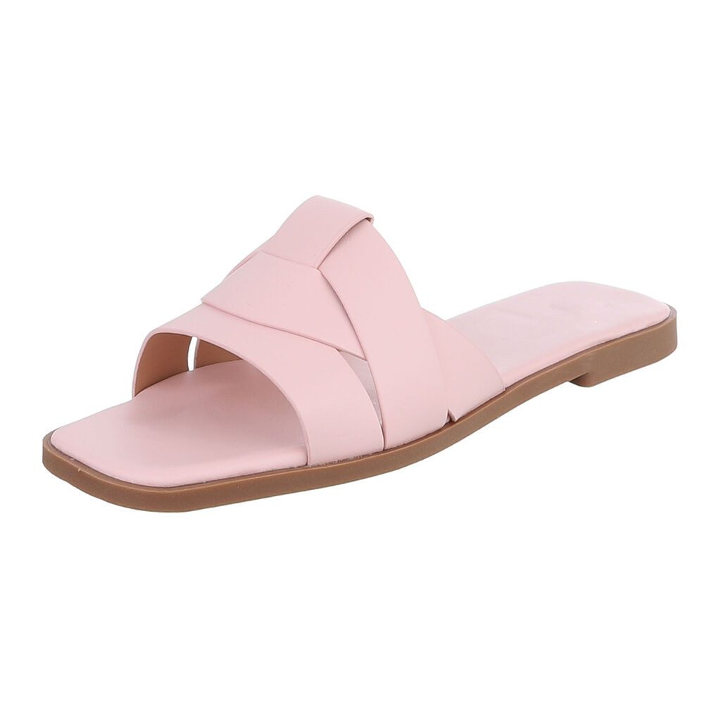 Ital-Design Stylische Slide-Sandalen mit Kreuzband für Damen Pantolette (91117218) Blockabsatz Pantoletten in Rosa