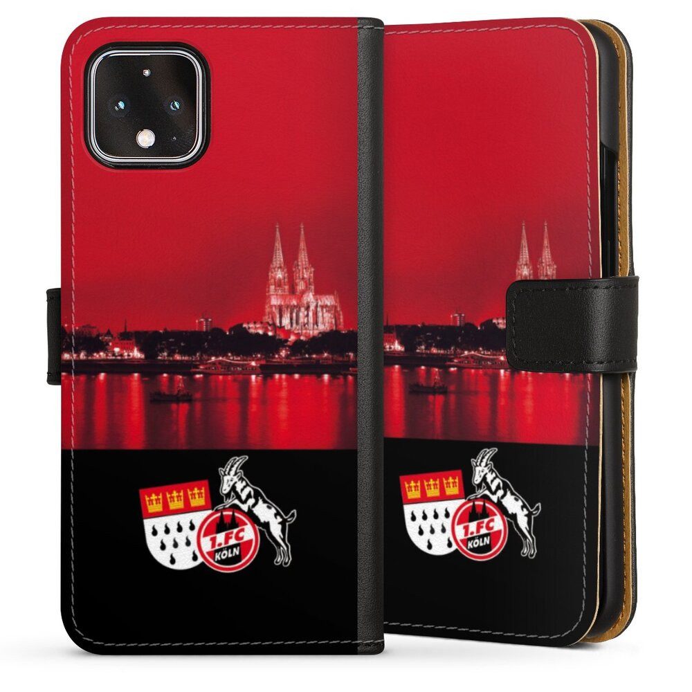 DeinDesign Handyhülle Skyline 1. FC Köln Offizielles Lizenzprodukt Skyline Köln Rot, Google Pixel 4 Hülle Flip Case Klapphülle Handytasche Leder