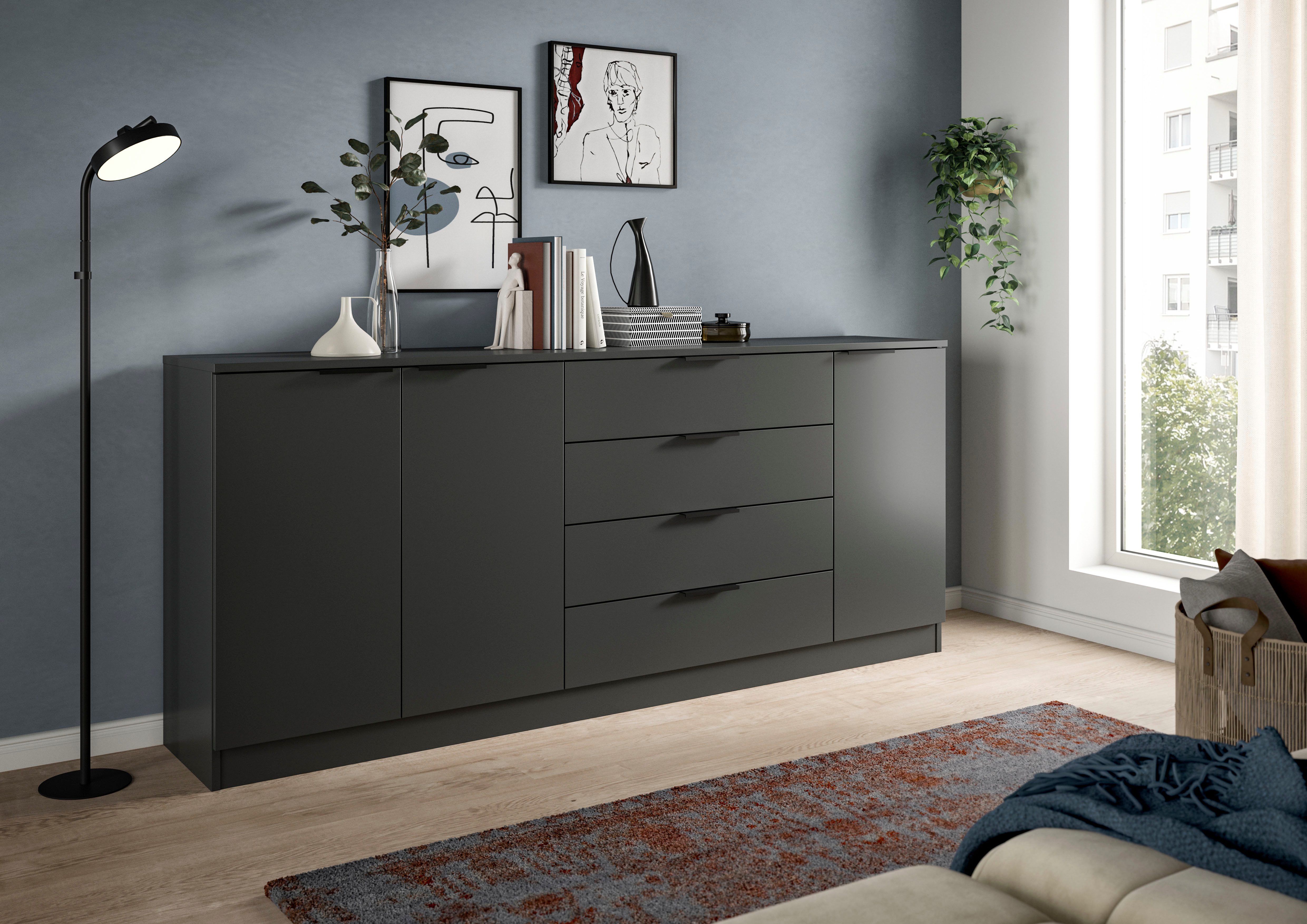 Home affaire Sideboard SKARDE, Breite 185 cm, 4 Schubkästen, 3 Türen, viel günstig online kaufen