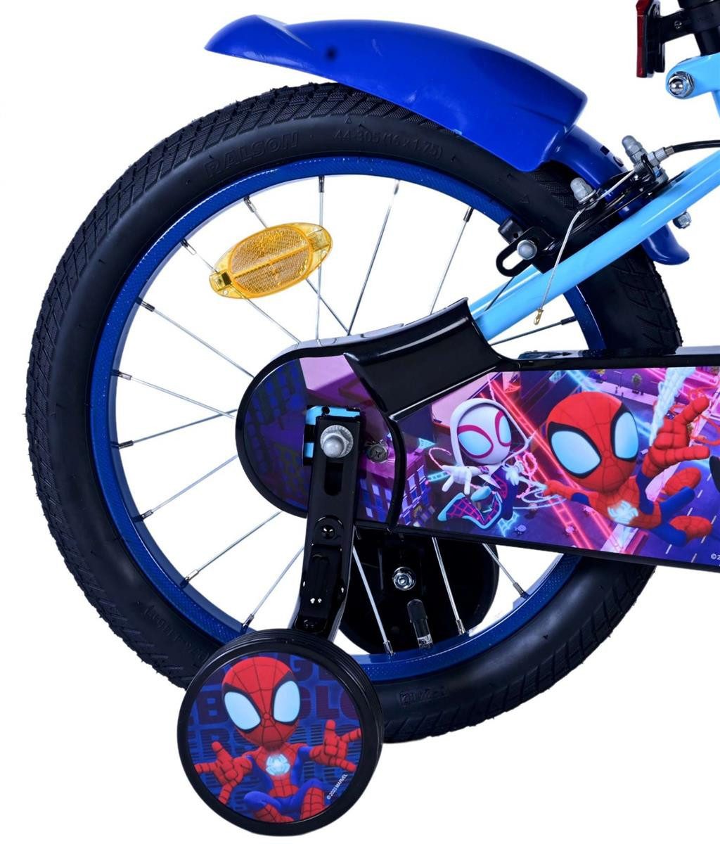 Volare Kinderfahrrad Volare Spidey Kinderfahrrad für Jungen - 16 Zoll in Blau – 2 Bremsen, Geschlossener Kettenschutz, abnehmbare Stützräder