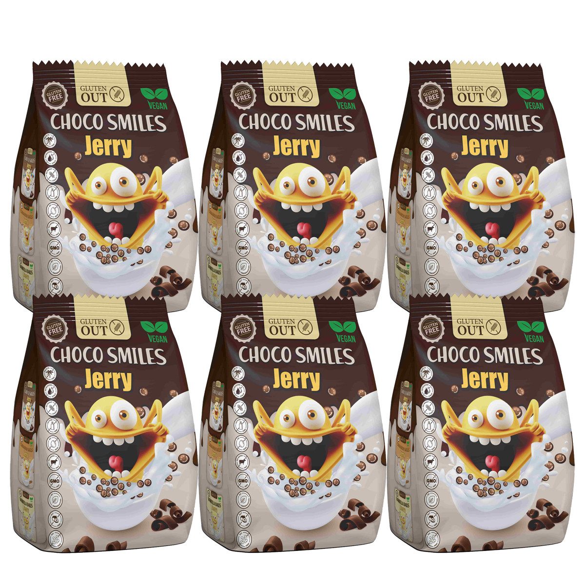 Nerano Cerealien, Nerano Choco Smiles Jerry Frühstücksgetreide Vegan 375g 6er Pack