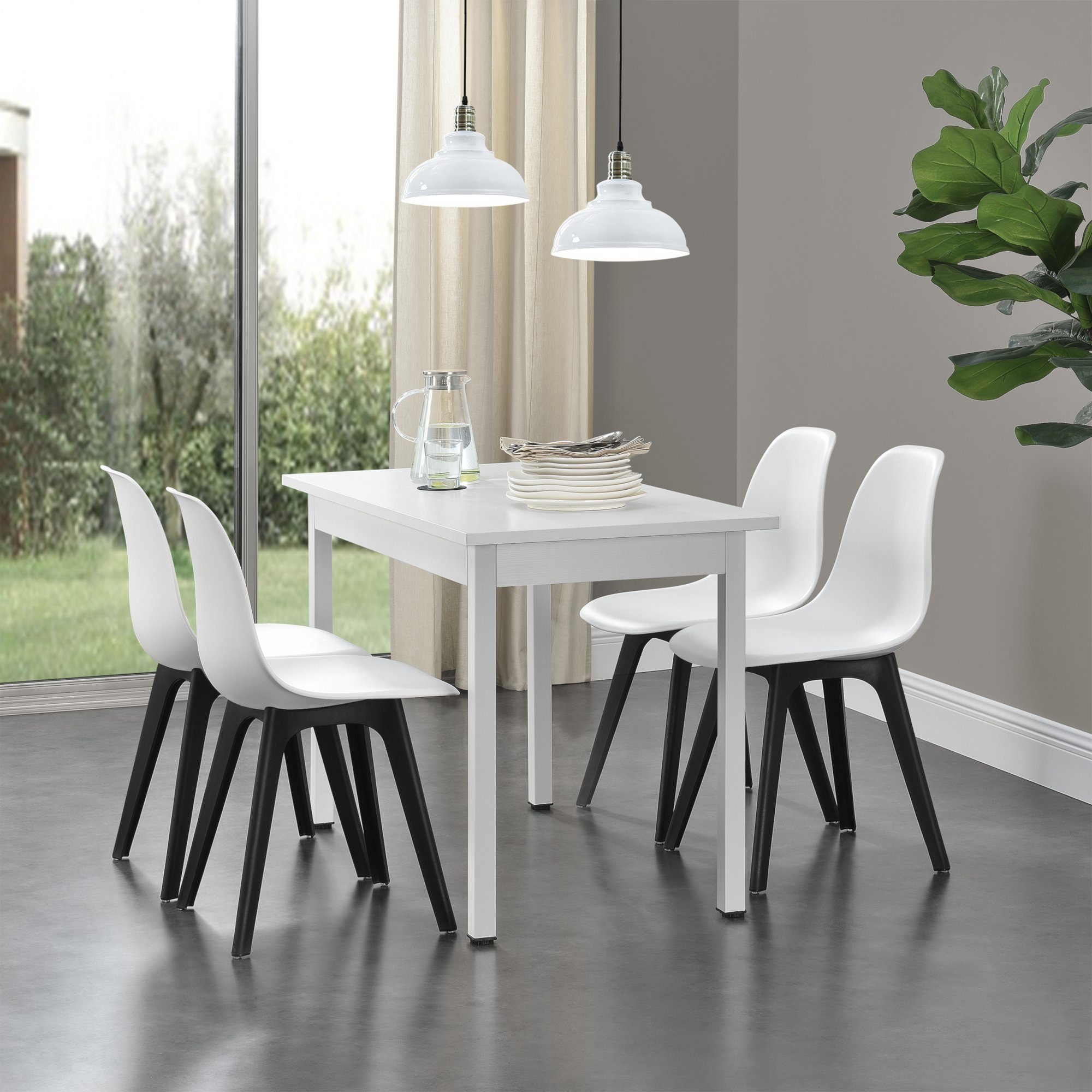 en.casa Essgruppe, (Set, 5-tlg., Esstisch mit 4 Stühlen), »Horten« Esstisch  mit 4 Stühlen Weiß / Schwarz online kaufen | OTTO