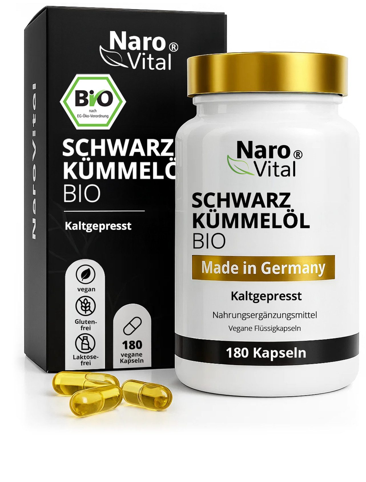 NaroVital Bio Schwarzkümmelöl Kapseln kaltgepresst - Flüssigkapseln 180 Kapseln, 180 St.