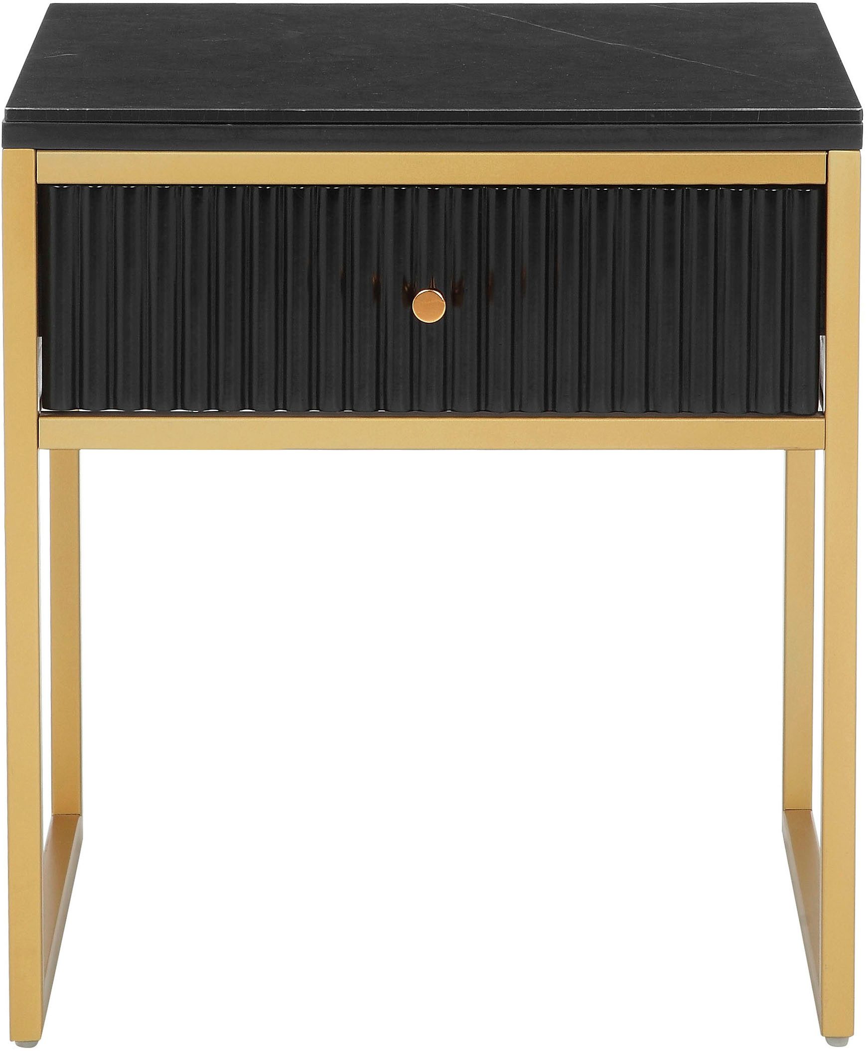 Leonique Beistelltisch Fleuriss, Keramikplatte, goldene Beine, FSC-zertifiziertes Holz, Breite 50 cm