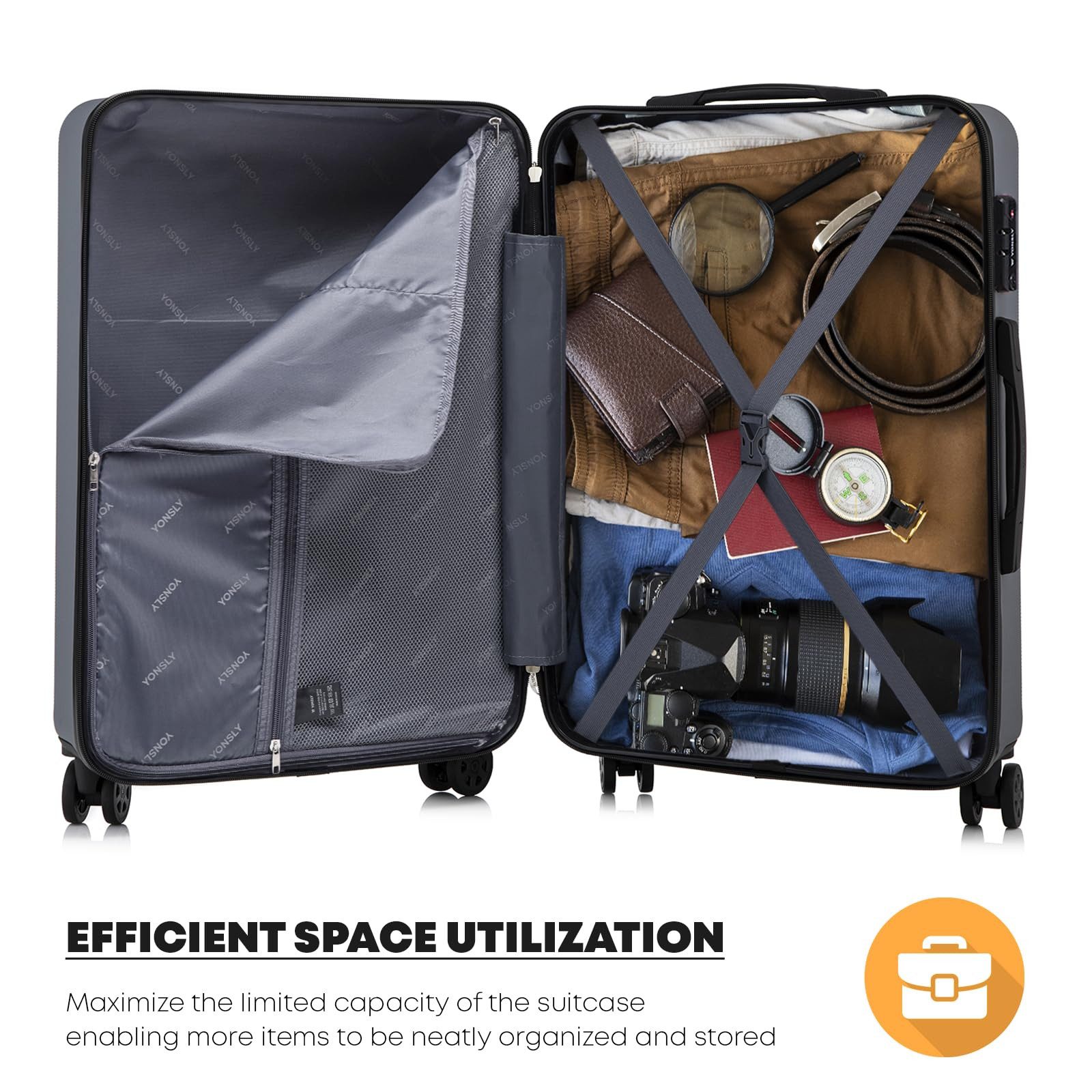 YONSLY Trolleyset Premium ABS-Hartschalen-Reisekoffer Trolley, 4 Rollen, (Spar-Set, 3 tlg., M/L/XL), TSA-Schloss, YKK-Reißverschluss & austauschbare Rollen und Griffe