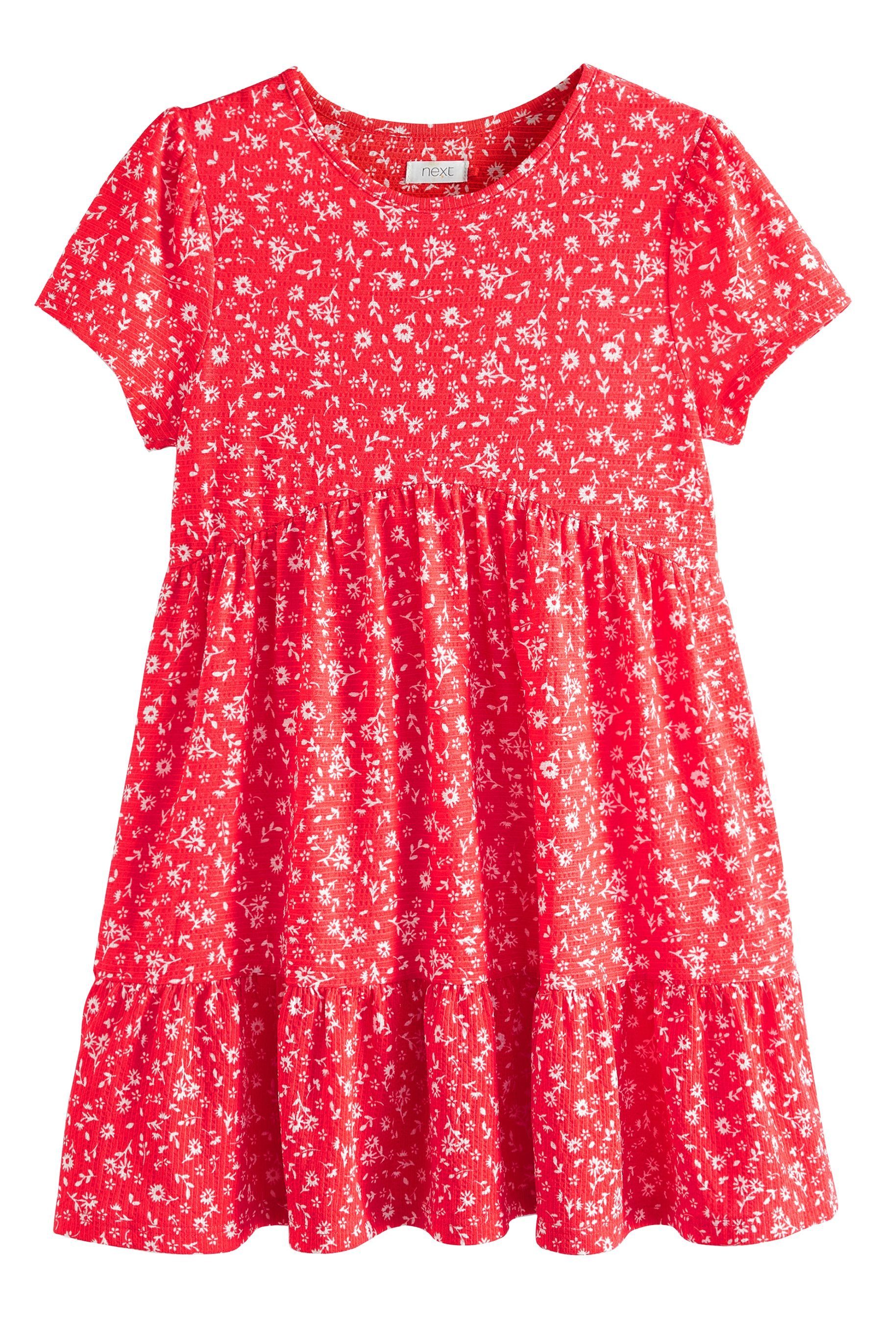 Next Jerseykleid Kurzärmeliges Kleid aus Jersey in Knitteroptik (1-tlg) Red Ditsy Floral