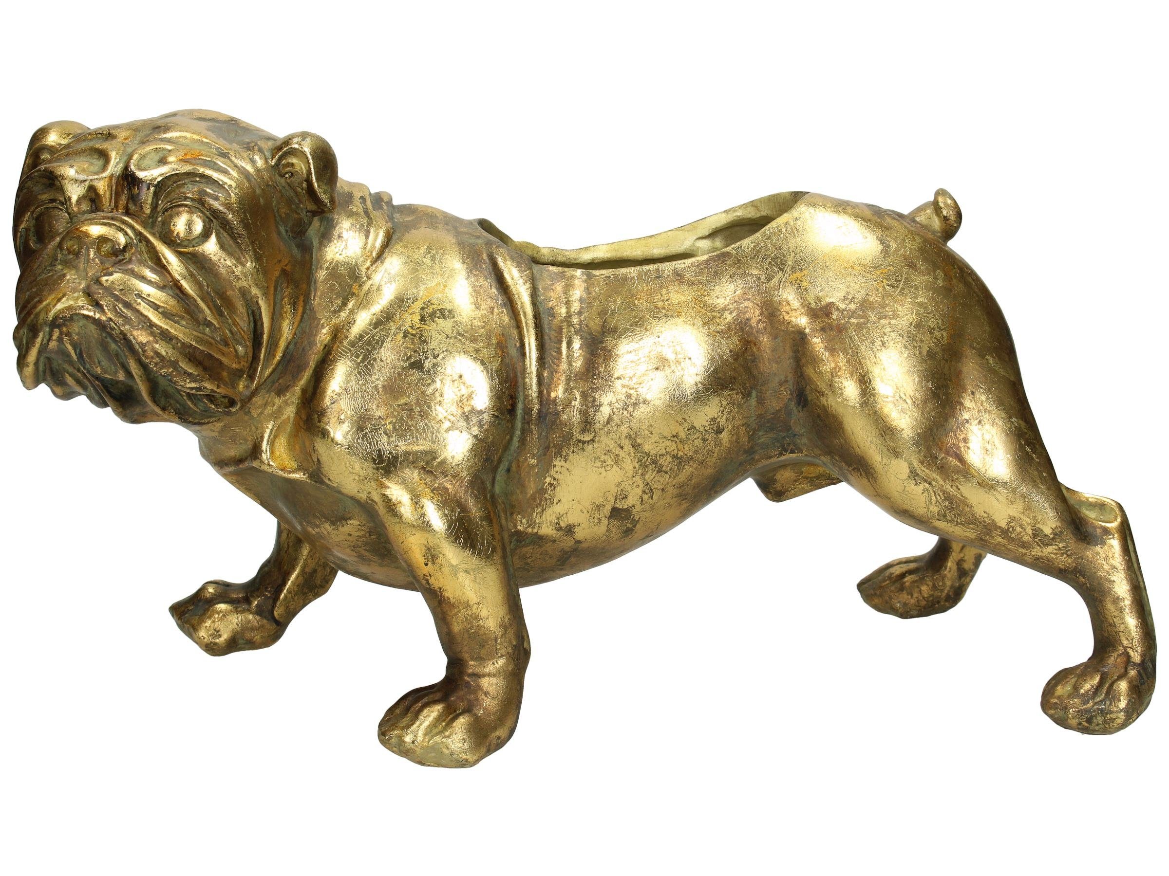 Engelnburg Blumentopf Blumentopf Übertopf Blumengefäß Hund Polyresin Gold  20,3x17x36,8 (kein Set, 1er Set)