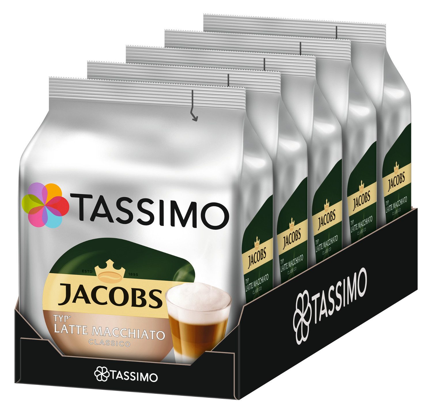 TASSIMO Kaffee Kapseln Jacobs Typ Latte Macchiato Classico T Discs 5 x 8 Getränke, (Packung, 5er Pack)