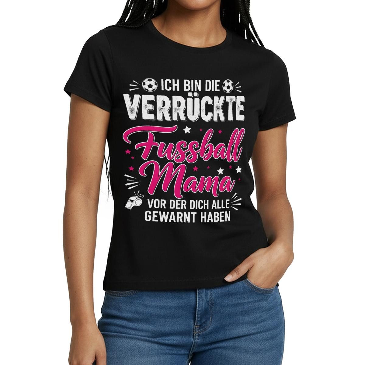 Spreadshirt T-Shirt Die Verrückte Fußball Mama, Geschenk Von Sohn Frauen T-Shirt (1-tlg) Slim Fit, fällt klein aus