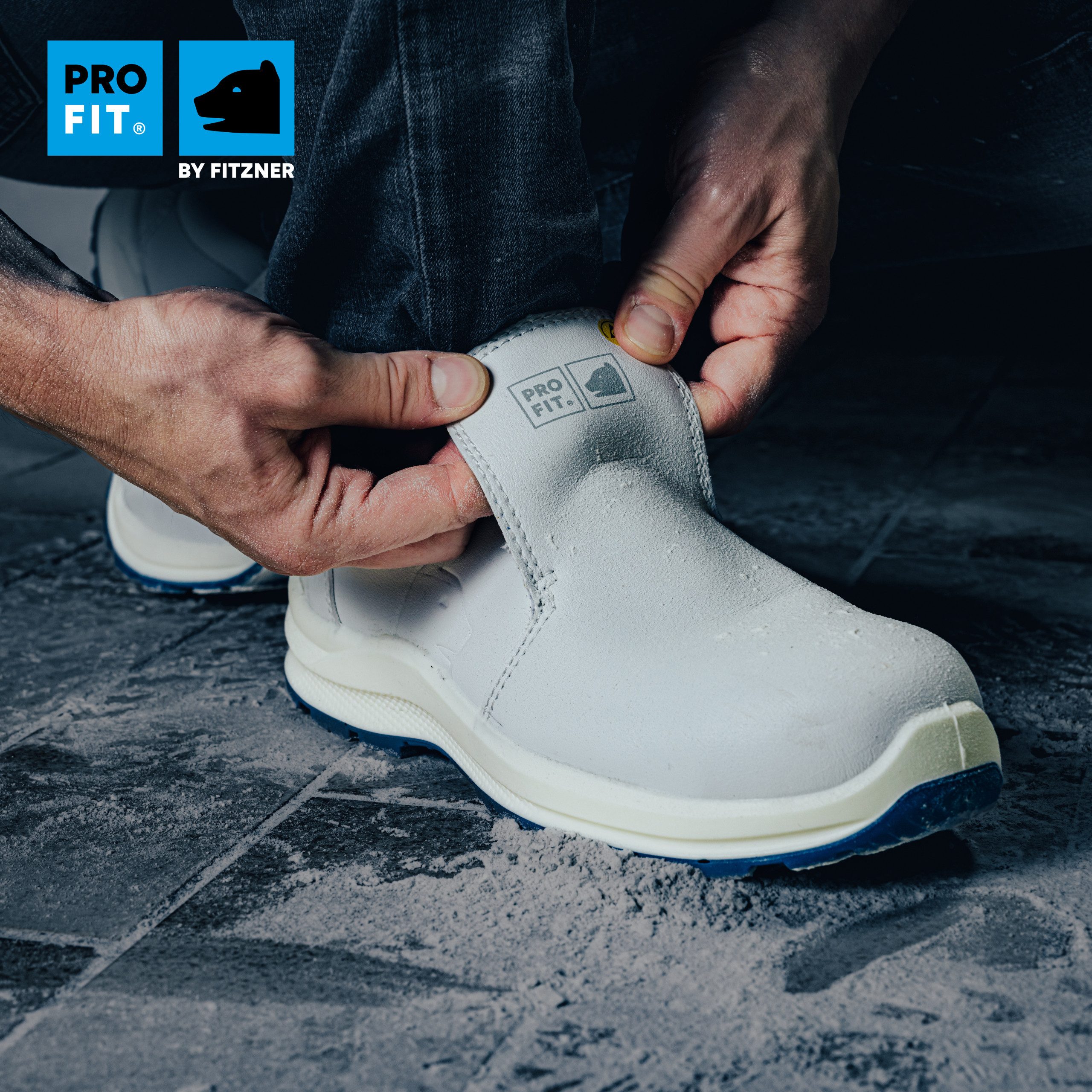 PRO FIT 120 ESD Sicherheitsschuhe S2 "Arctos white low", weiß/blau, Arbeitsschuh (1, Paar) Zehenschutzkappe, Atmungsaktiv, für Arbeiten im Weißbereich