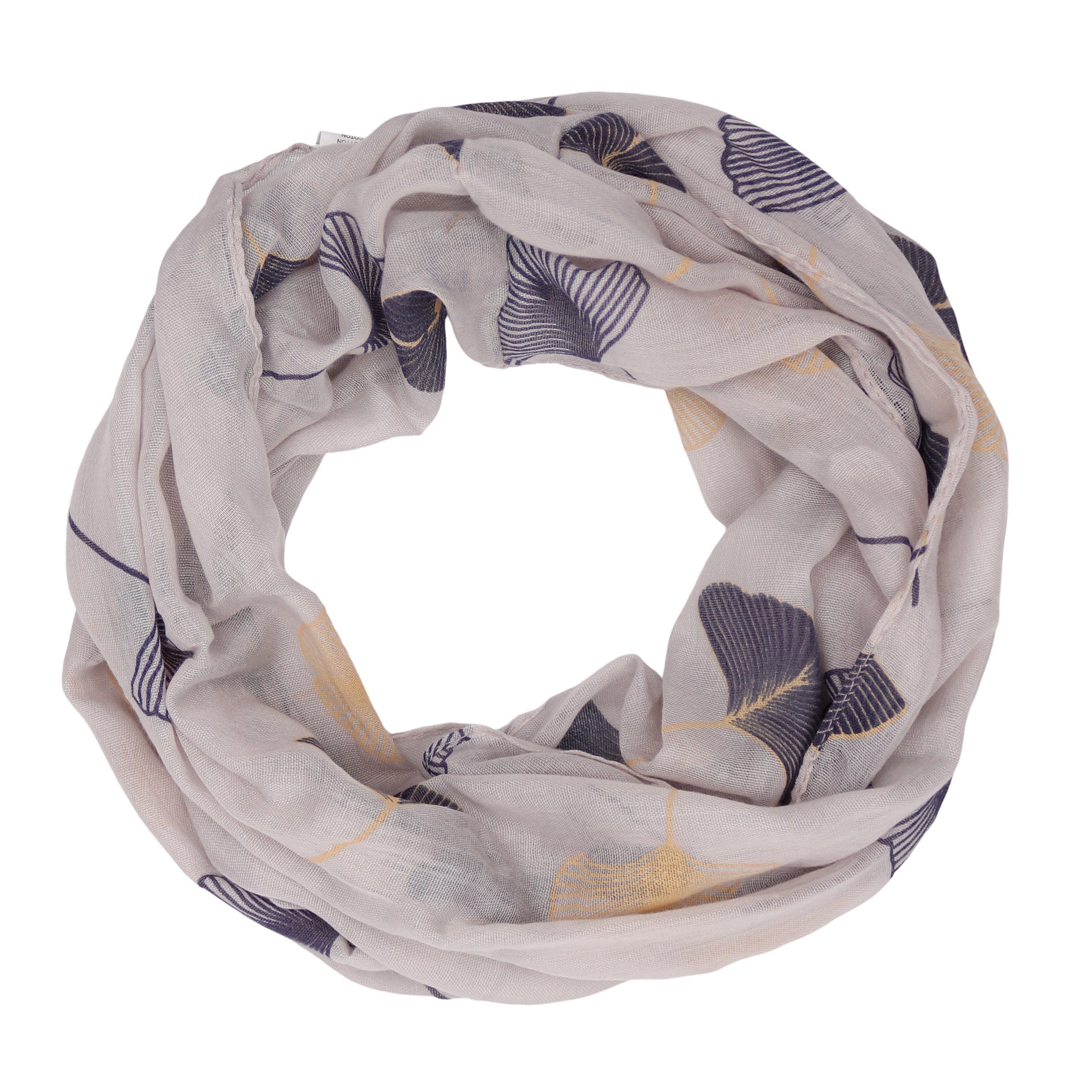 MIRROSI Loop Damen Schal mit Ginkgo-Muster Weich aus 100% Baumwolle Schlauchschal, (ca.160x45cm zweimal um den Hals wickelbar)