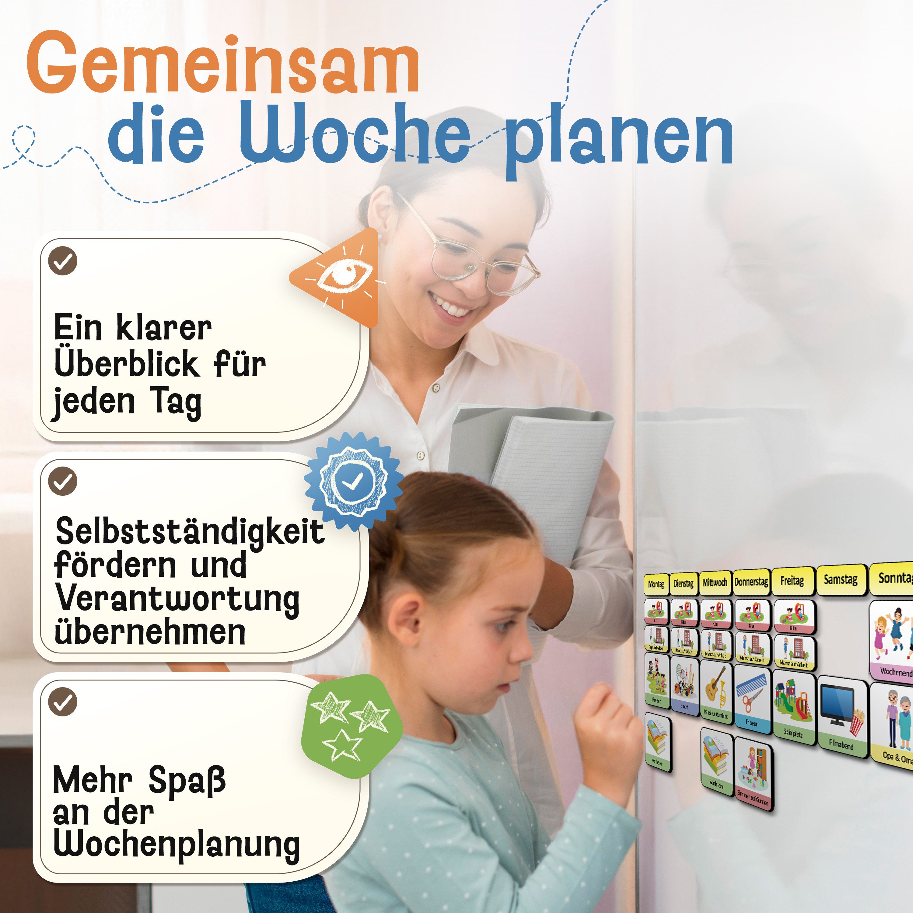 Likarto Lernspielzeug Magnet-Set für Wochenplaner, 198 Magnete zur Wochenplanung, Für alle magnetischen Oberflächen