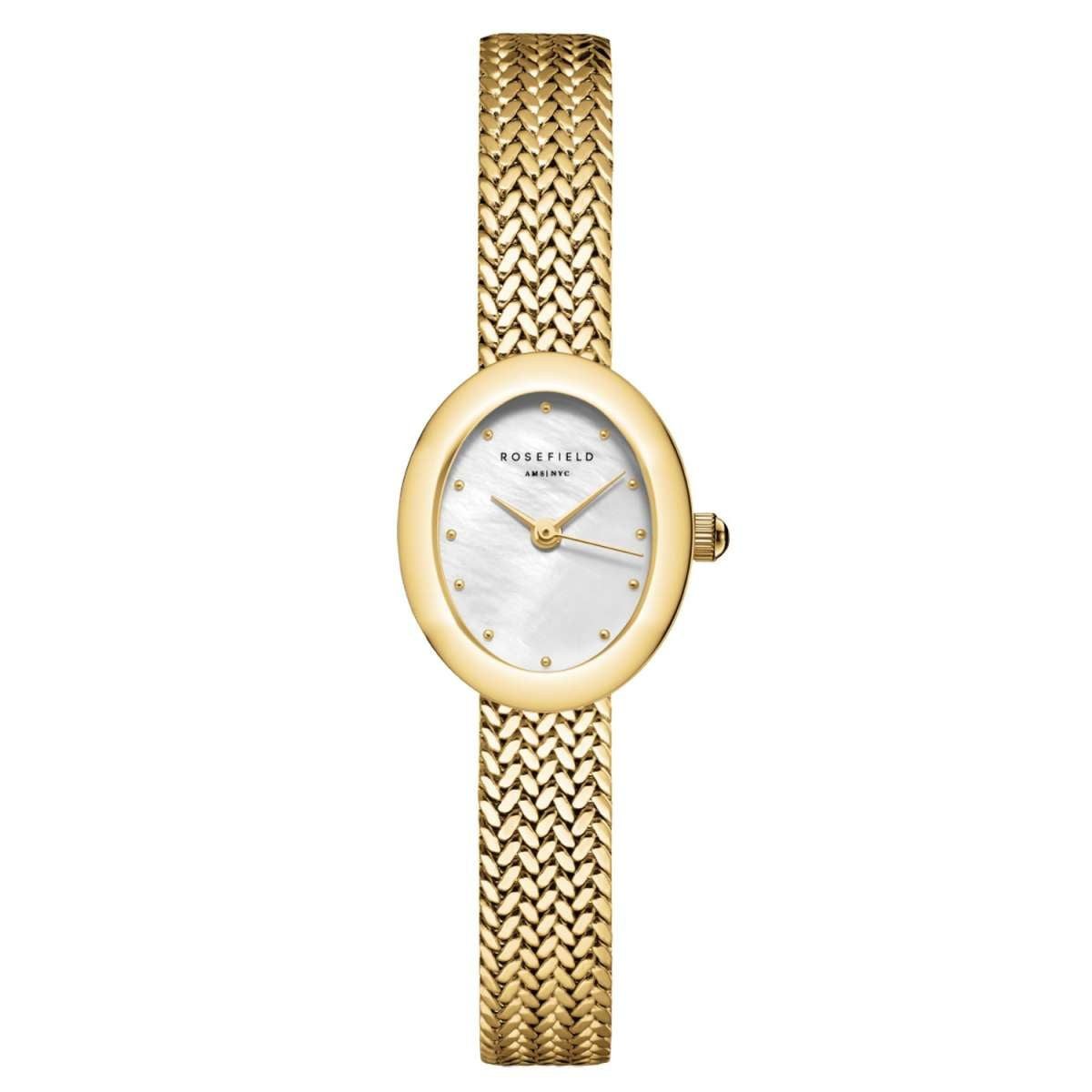 ROSEFIELD Quarzuhr MWGMG-M02, Damenuhr Mini Oval Mesh Goldfarben