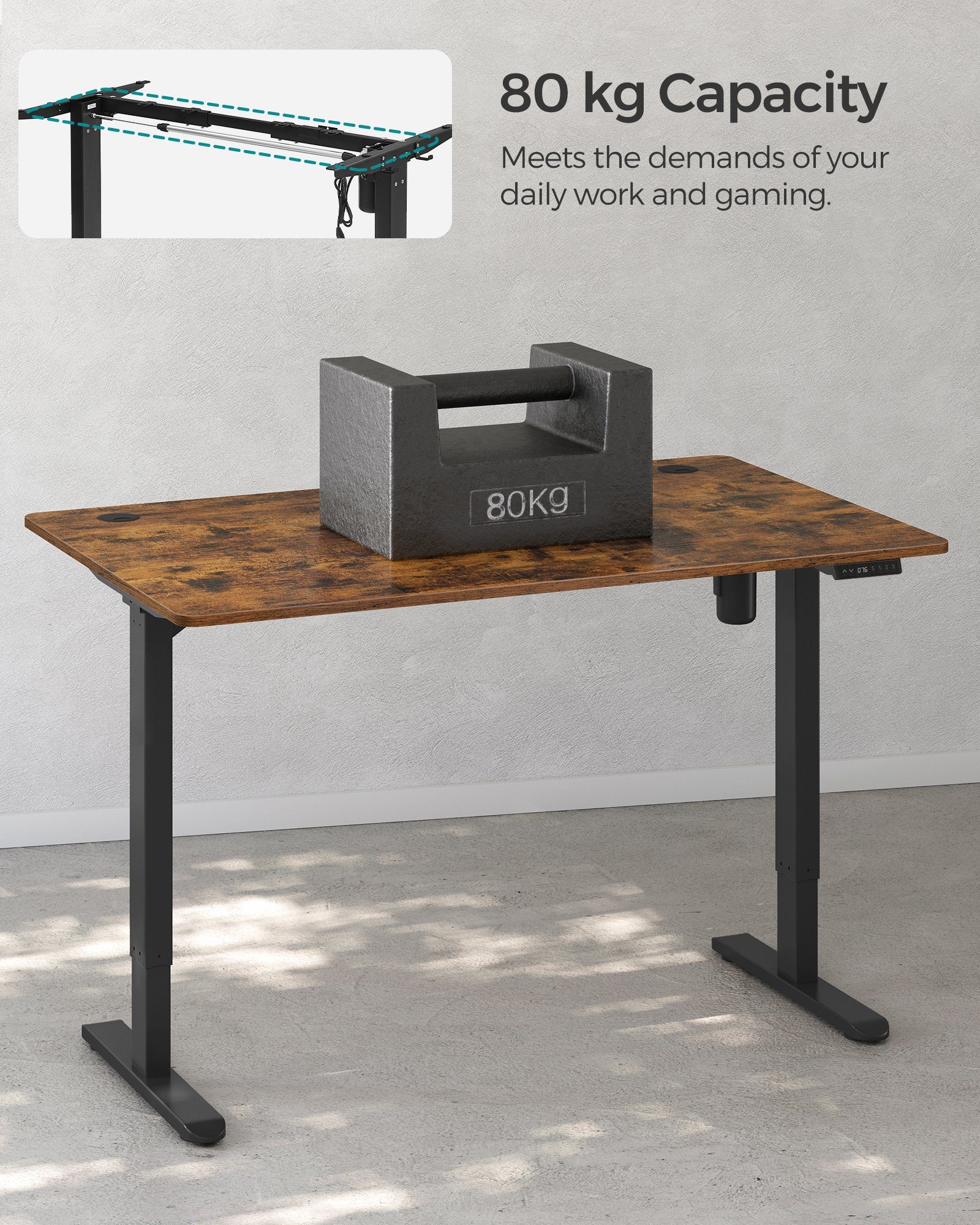 SONGMICS Schreibtisch, Computertisch Tischgestell schwarz höhenverstellbar | elektrisch schwarz