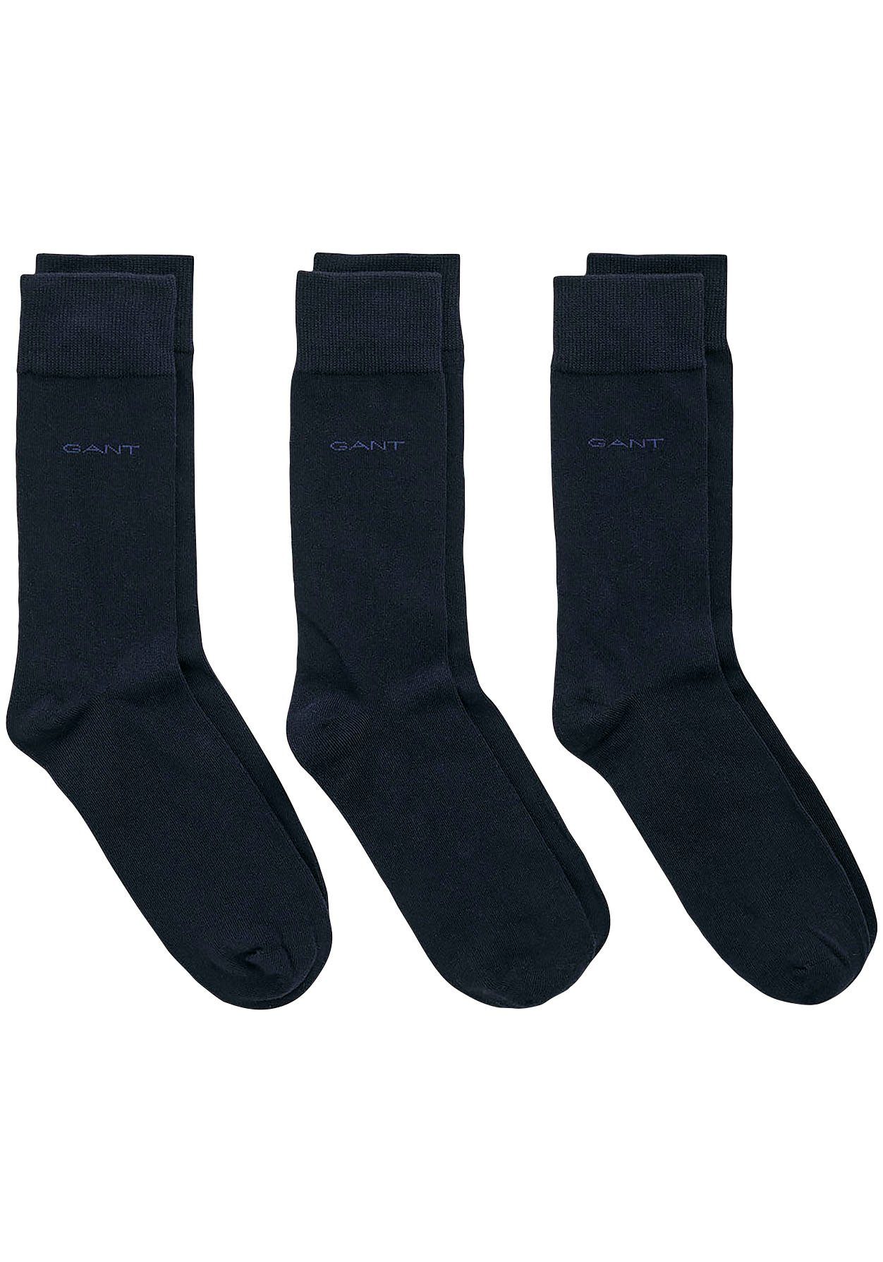 Basicsocken Gant 3-Paar, SOCKS mit Logodruck marine (Packung, am 3) COTTON 3-PACK Knöchel SOFT