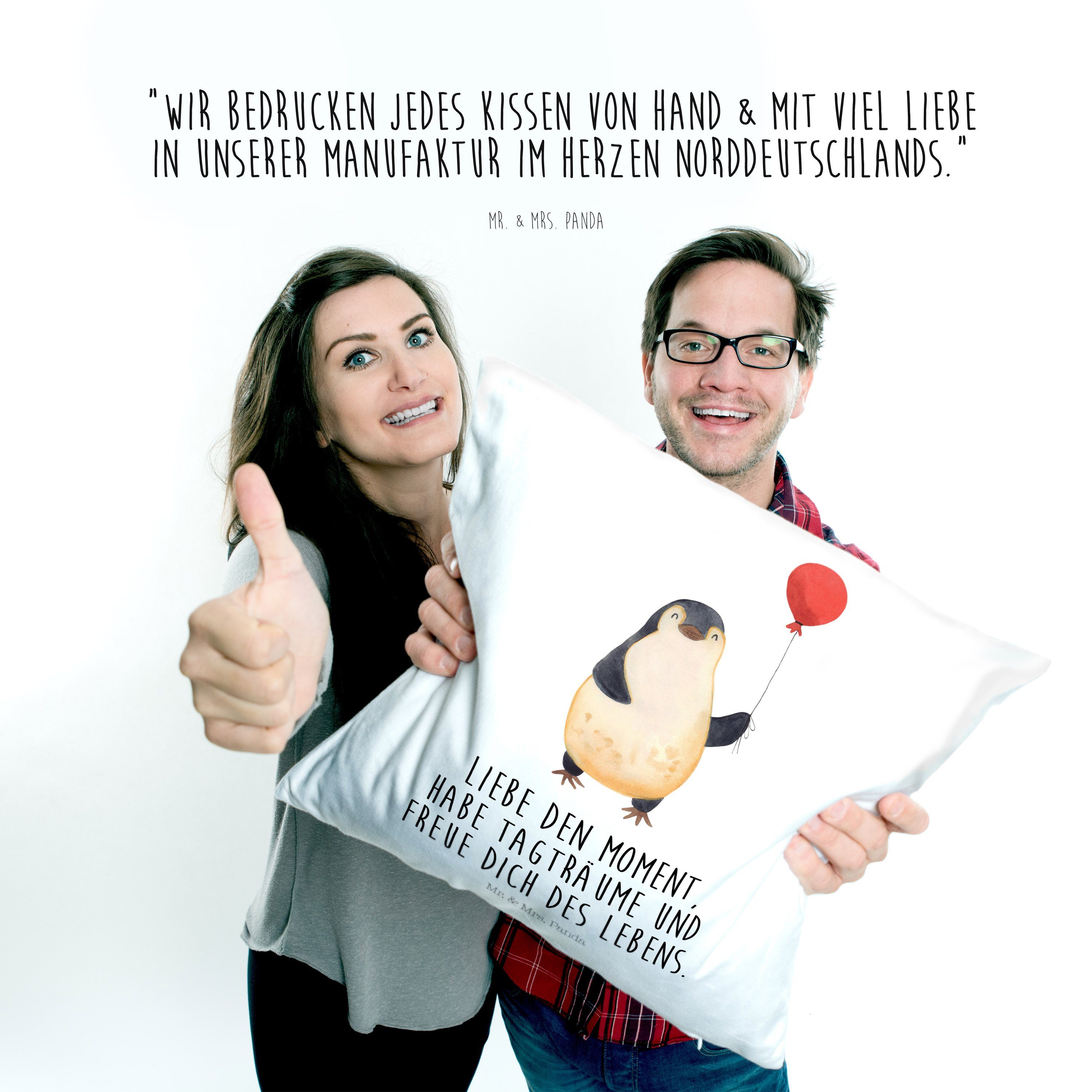 Geschenk, Kissenhülle, - Mrs. - Pinguin Mr. Liebe Panda Luftballon Dekokissen, & Dekokissen Weiß