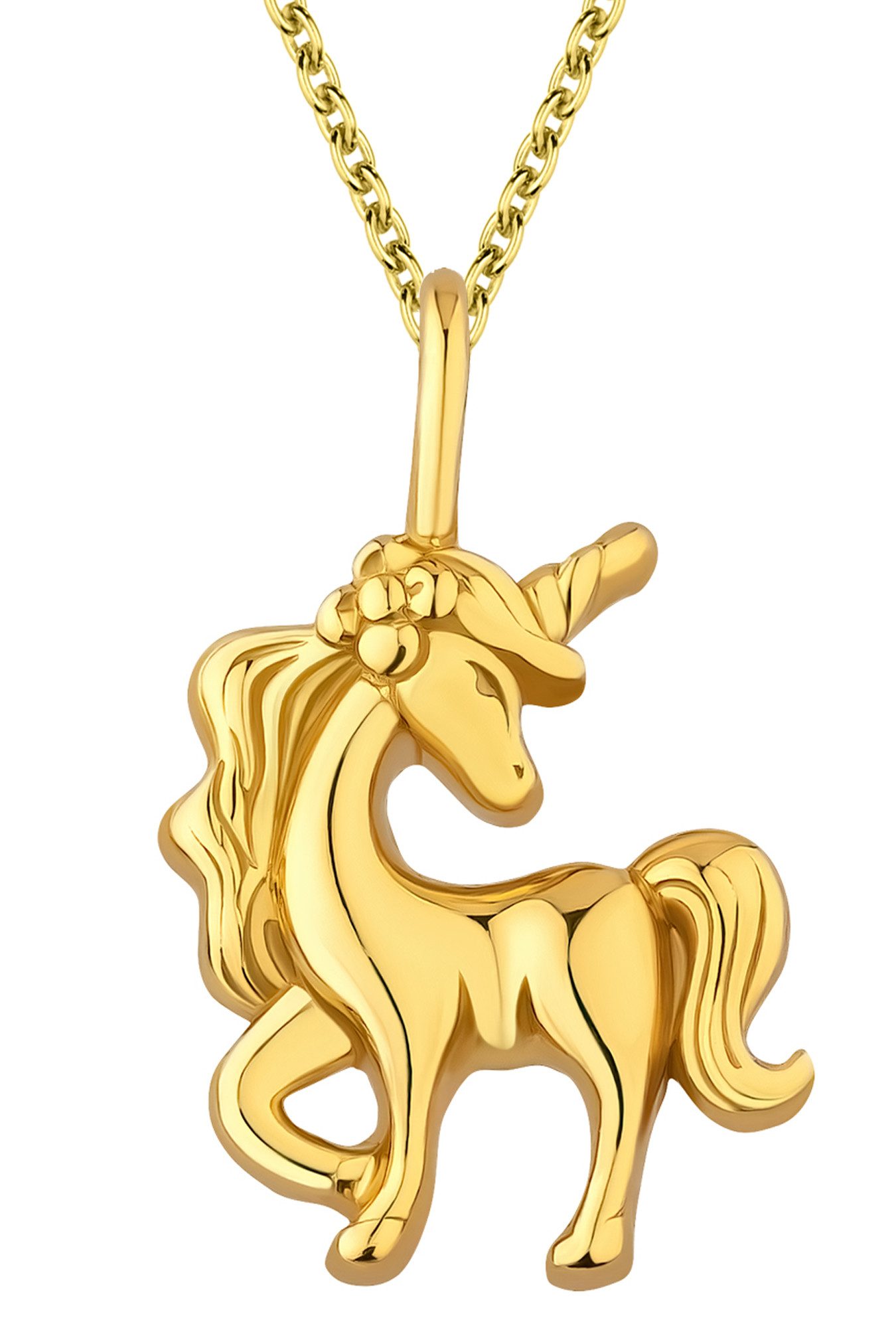 Limana Kette mit Anhänger 925 Sterling Silber Gold 36cm-39cm Pferde Einhorn Kinderkette (inkl. Geschenkdose), Geschenk für Kinder Mädchen Kinderschmuck