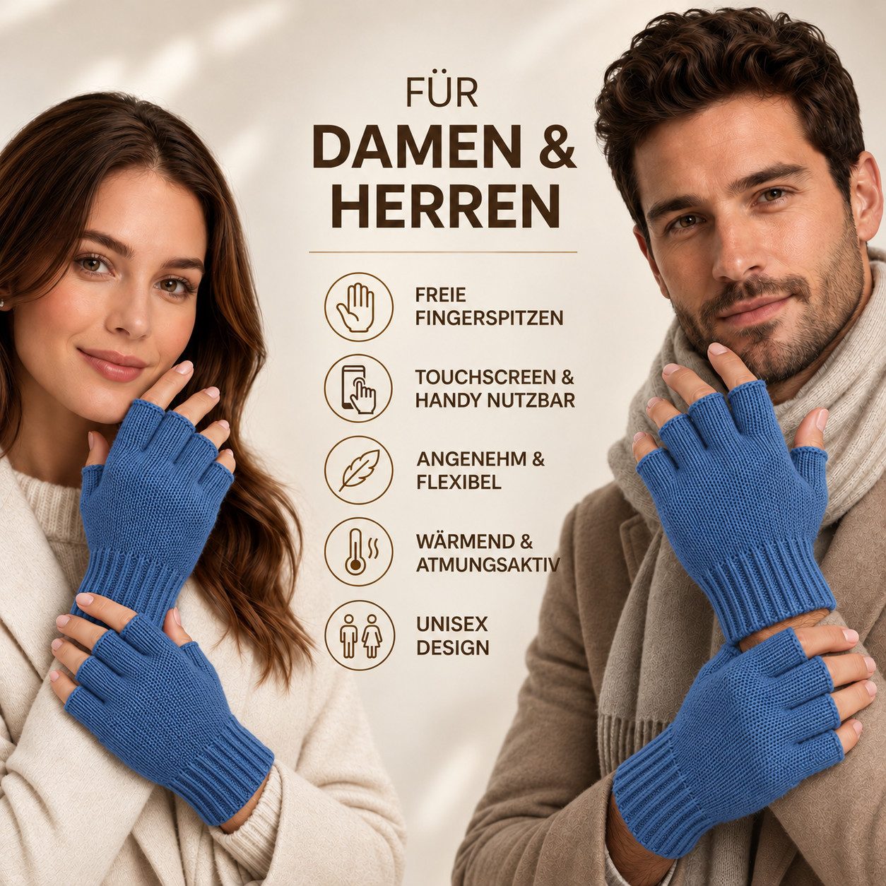 herémood Strickhandschuhe Fingerlose Handschuhe Winter für Damen Herren, Winterhandschuhe vollständig bedeckte Finger, Testsiegel SEHR GUT (Note 1,1) – Bild 3 von 5
